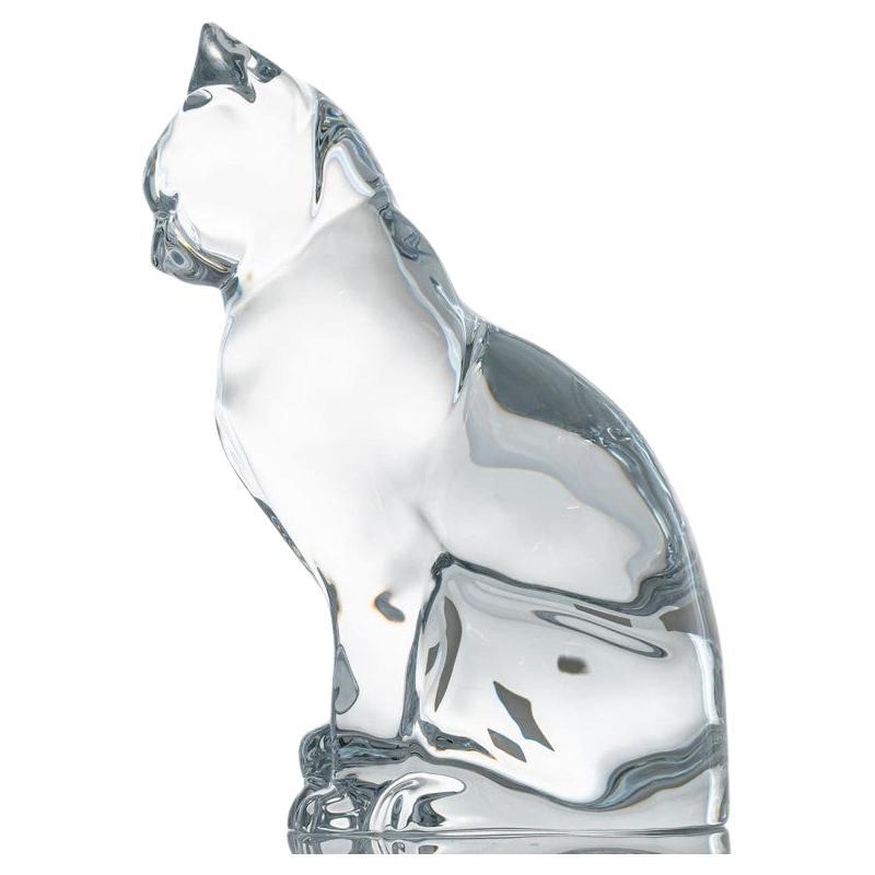 Scultura di gatto seduto in cristallo firmata Baccarat, Francia