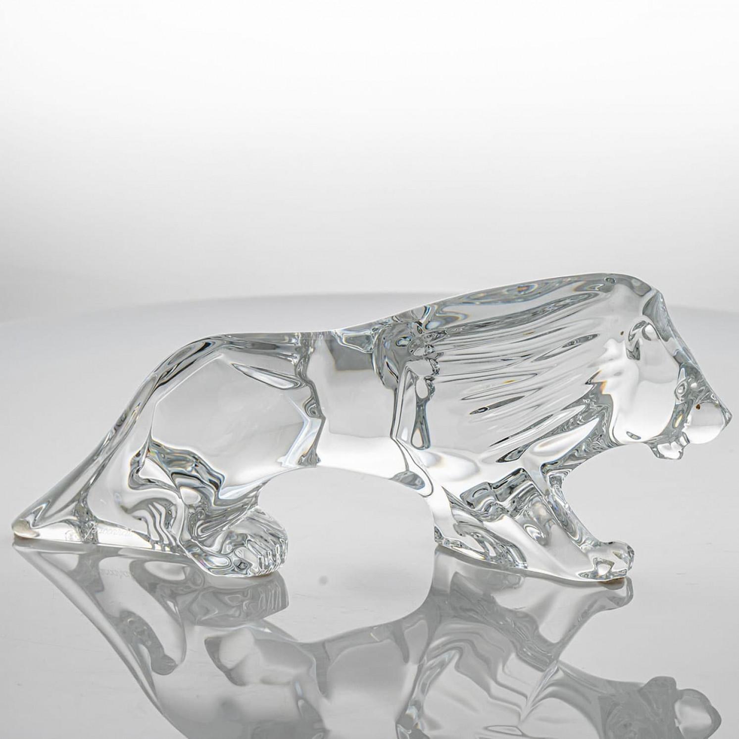 Mid-Century Modern Baccarat Signed Crystal Lion Sculpture, France For Sale