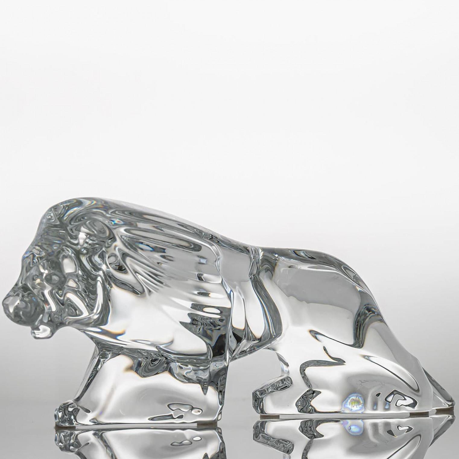 French Baccarat Signed Crystal Lion Sculpture, France For Sale