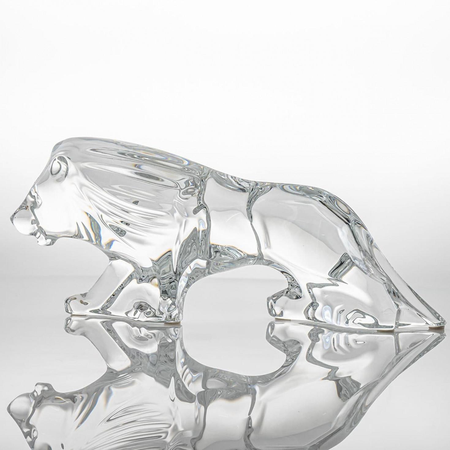 Late 20th Century Baccarat Signed Crystal Lion Sculpture, France For Sale