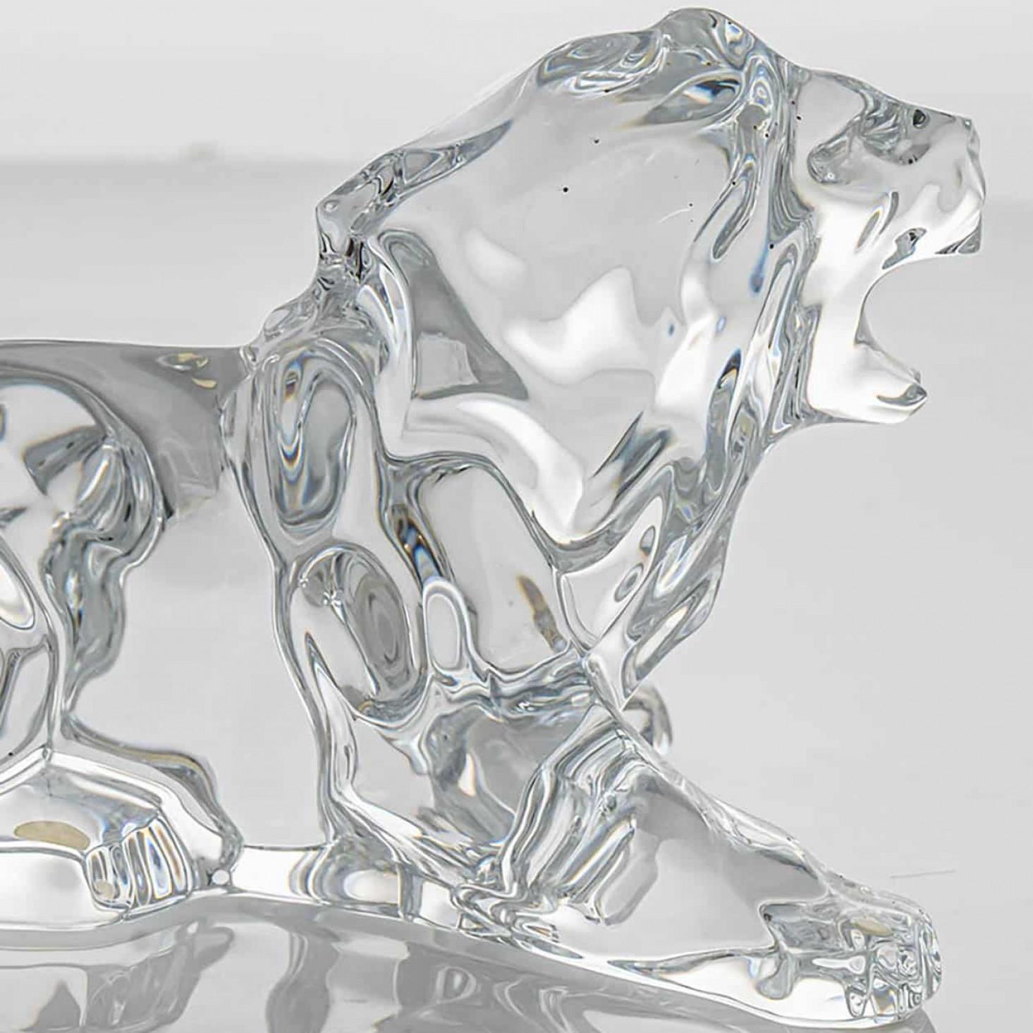 Mid-Century Modern Baccarat Signed Crystal Roaring Lion Sculpture, France For Sale