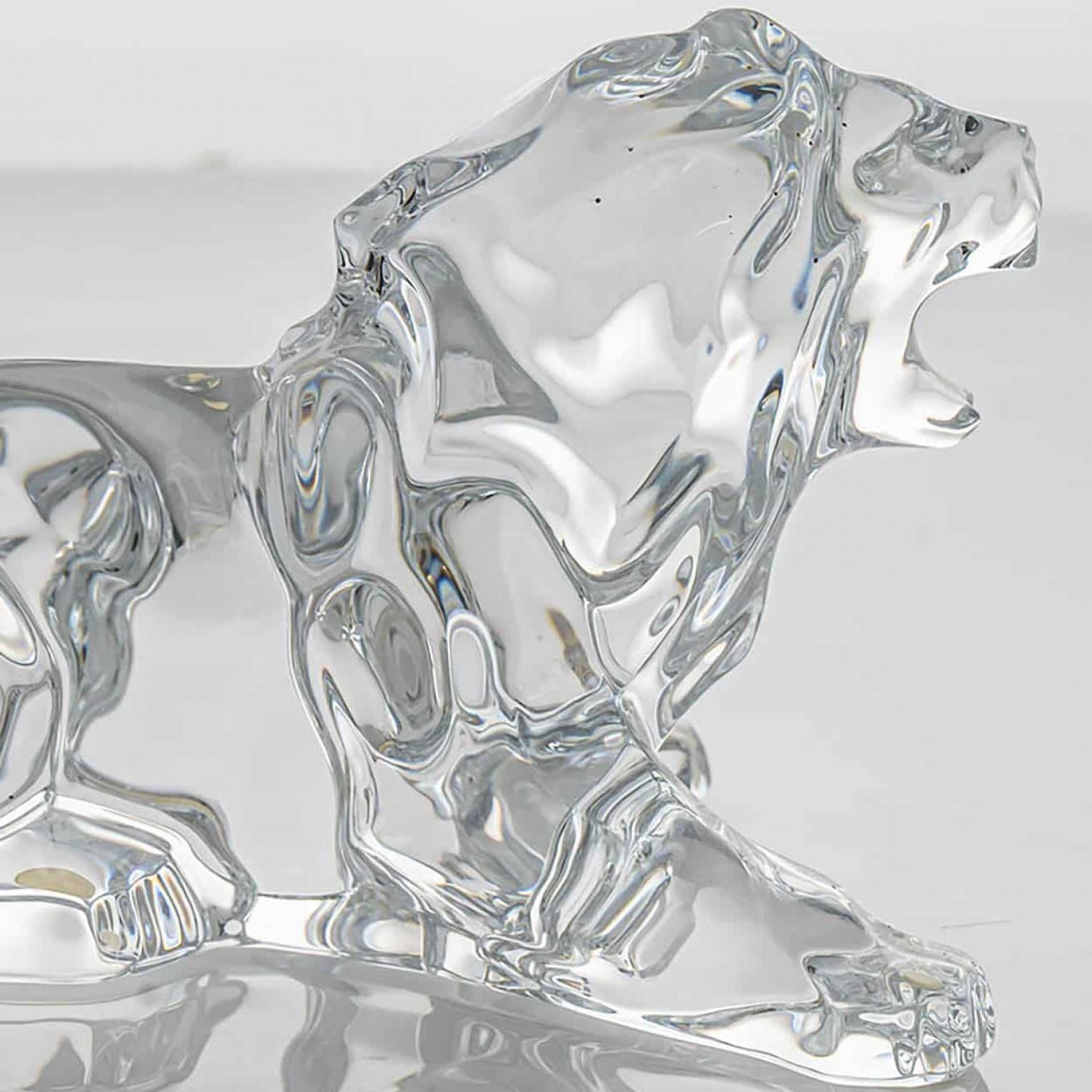 Baccarat Signed Crystal Roaring Lion Sculpture, France For Sale at