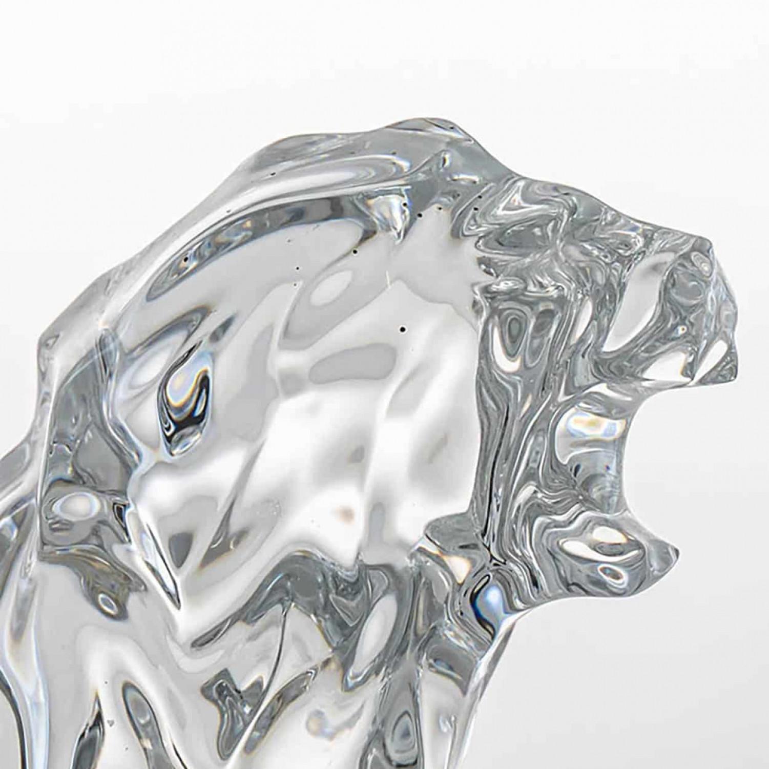 French Baccarat Signed Crystal Roaring Lion Sculpture, France For Sale
