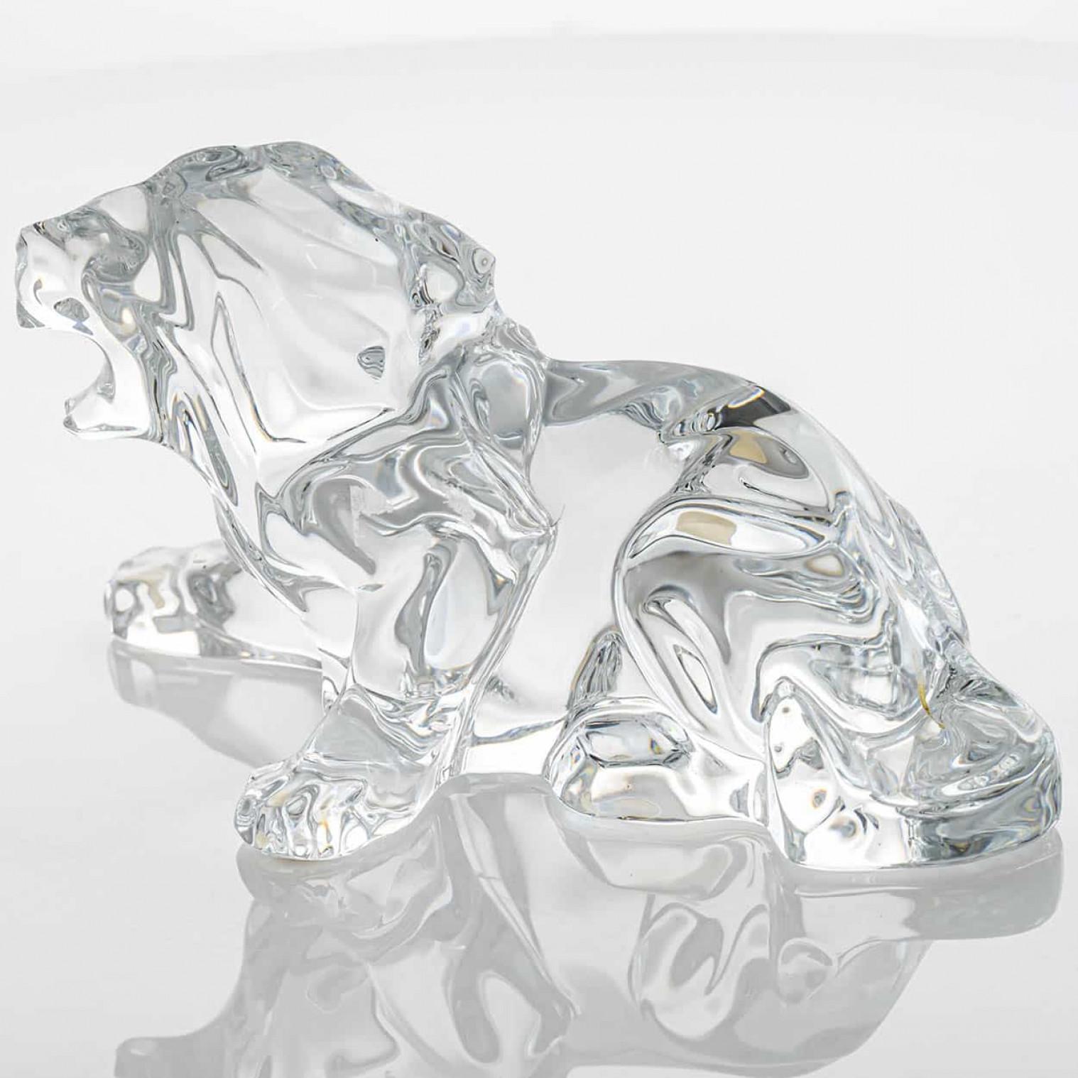 Other Baccarat Signed Crystal Roaring Lion Sculpture, France For Sale
