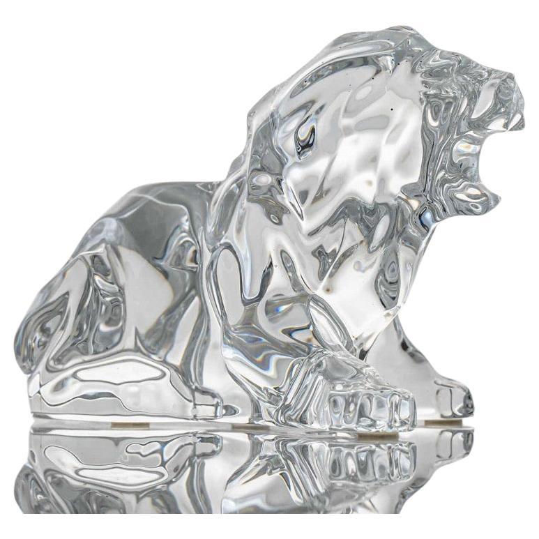 Baccarat Signed Crystal Roaring Lion Sculpture, France