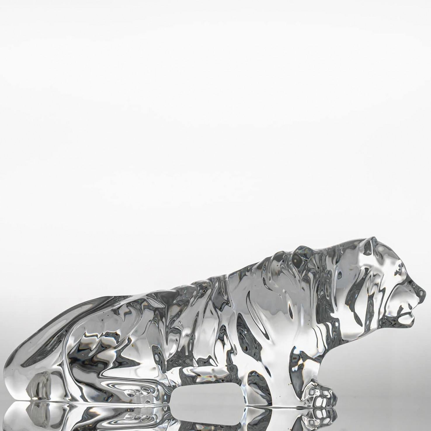 Mid-Century Modern Baccarat Signed Crystal Tiger Sculpture, France For Sale