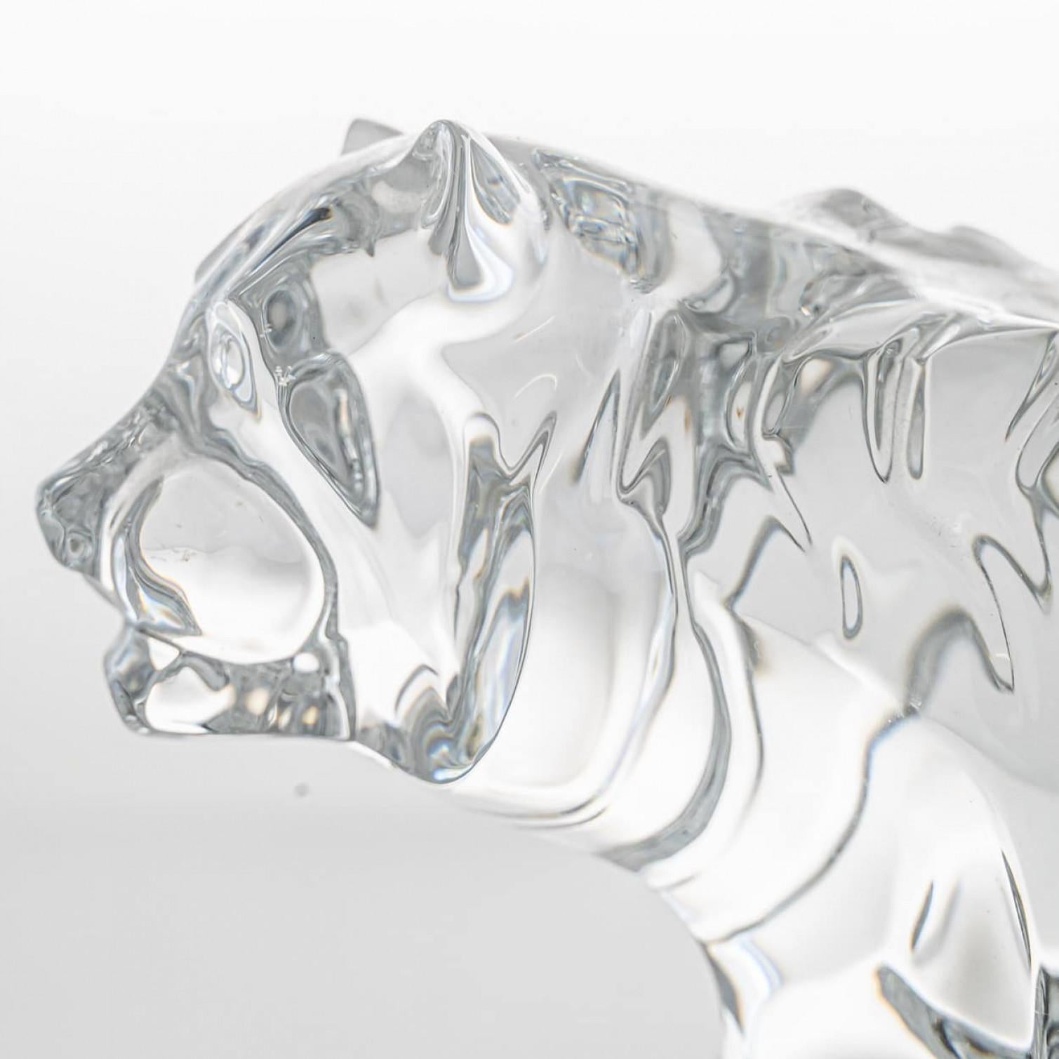 French Baccarat Signed Crystal Tiger Sculpture, France For Sale