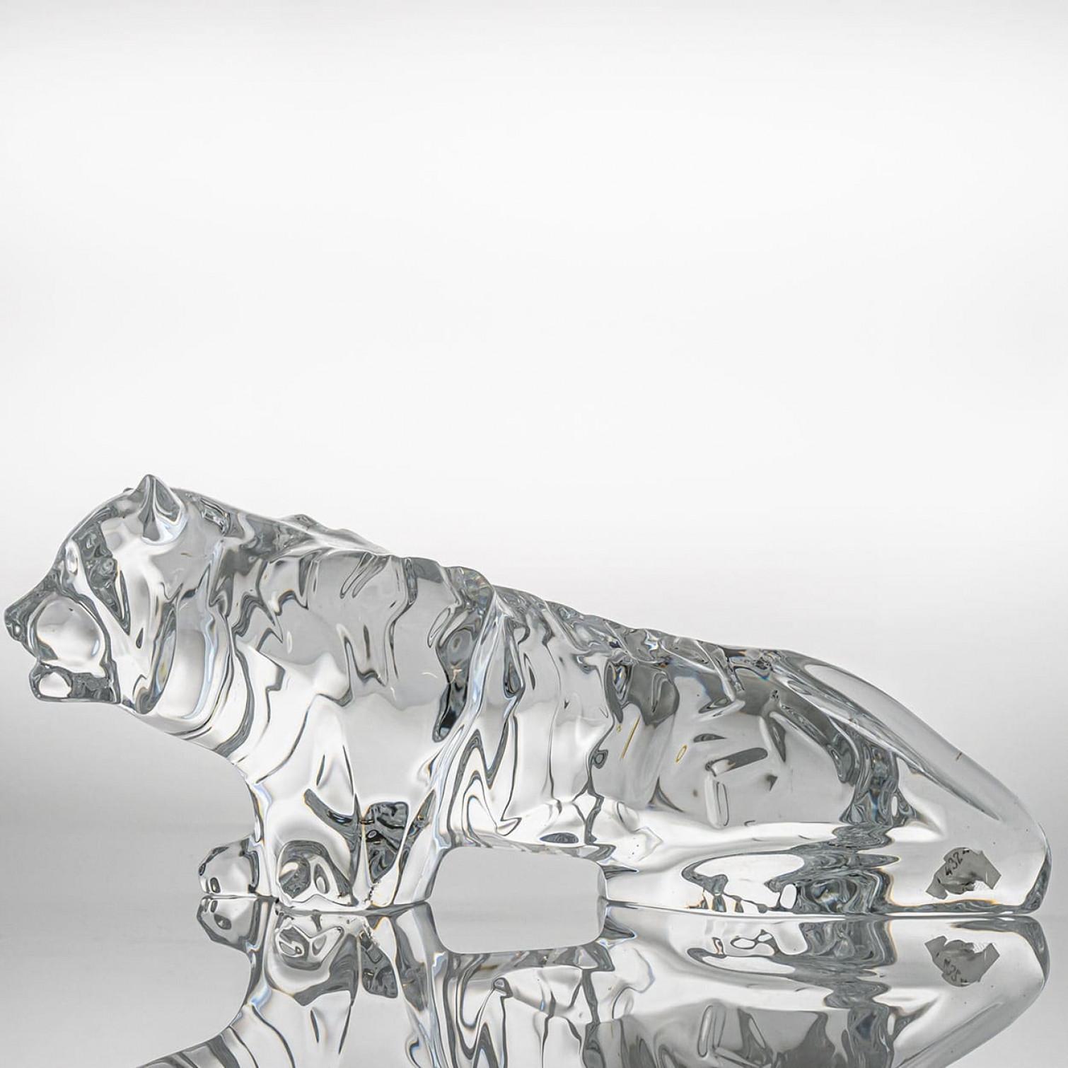 Other Baccarat Signed Crystal Tiger Sculpture, France For Sale