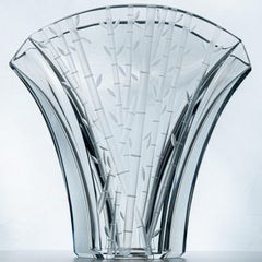 Baccarat signiert, Equise Große Ginkgo-Bambus-Kristallvase, Frankreich