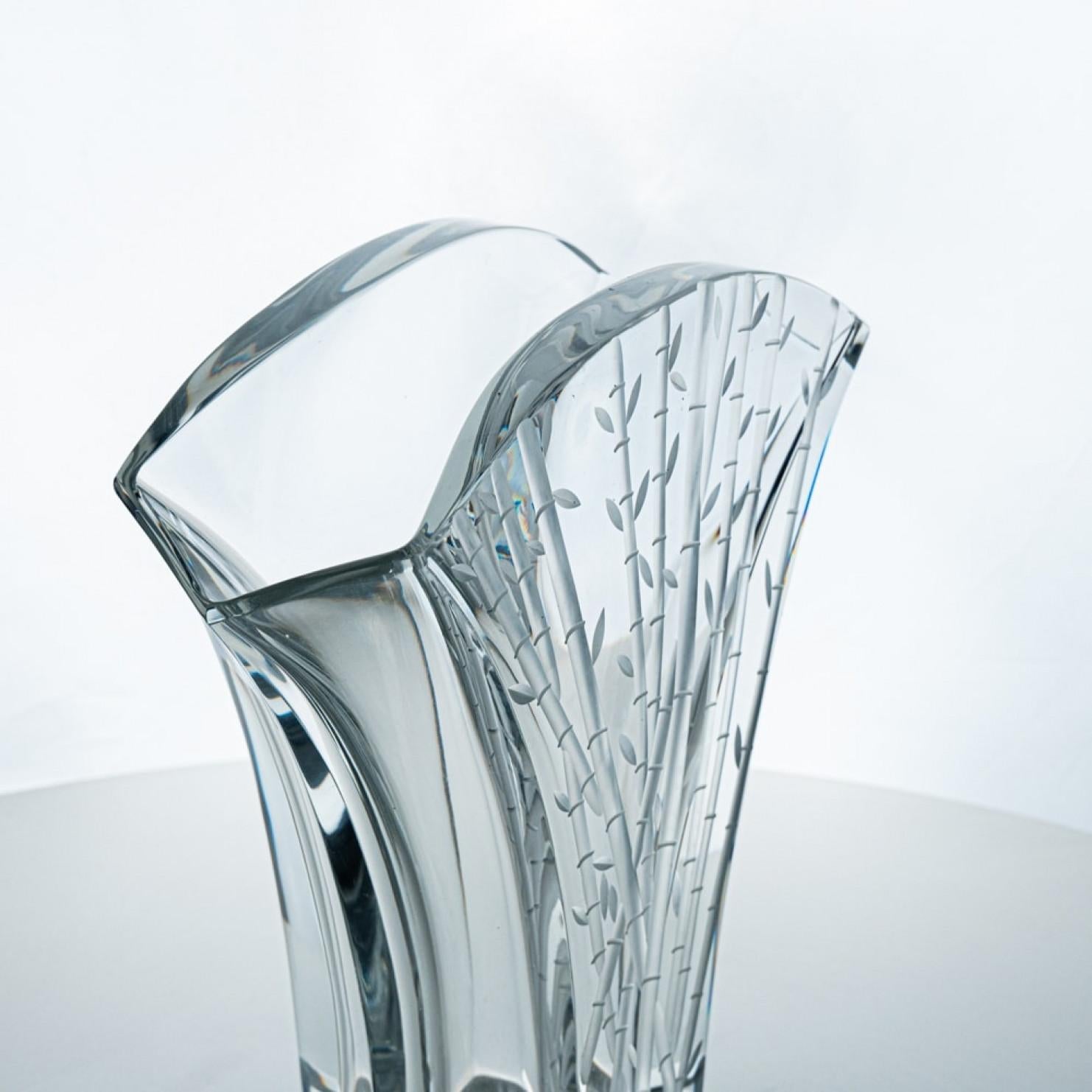 Baccarat Firmado, Equise Gran jarrón de cristal de bambú Ginkgo, Francia Francés en venta