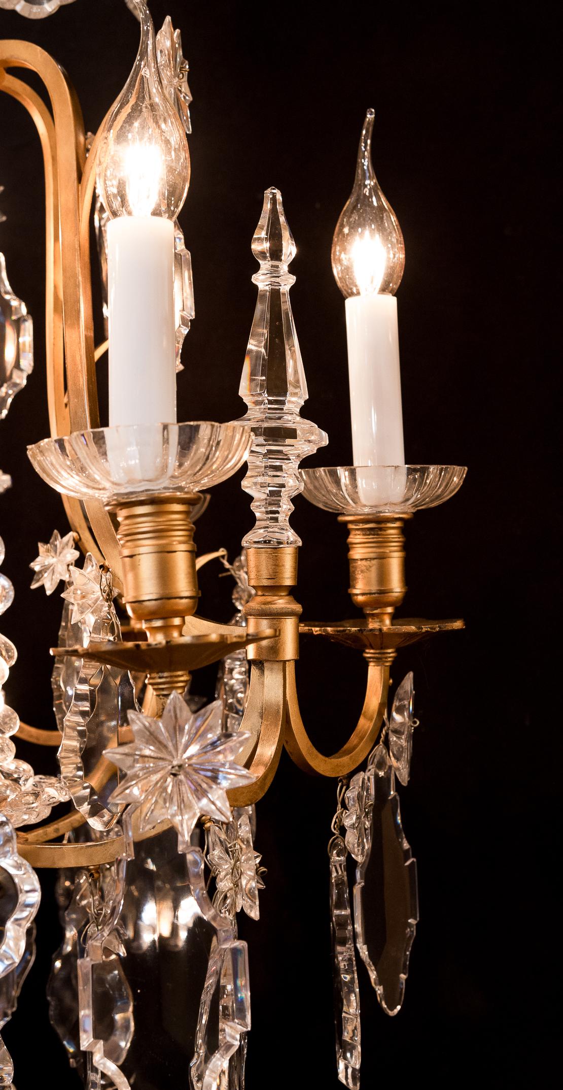 Baccarat Signed, French Louis XV Style, Patinated-Bronze and Crystal Chandelier For Sale 6
