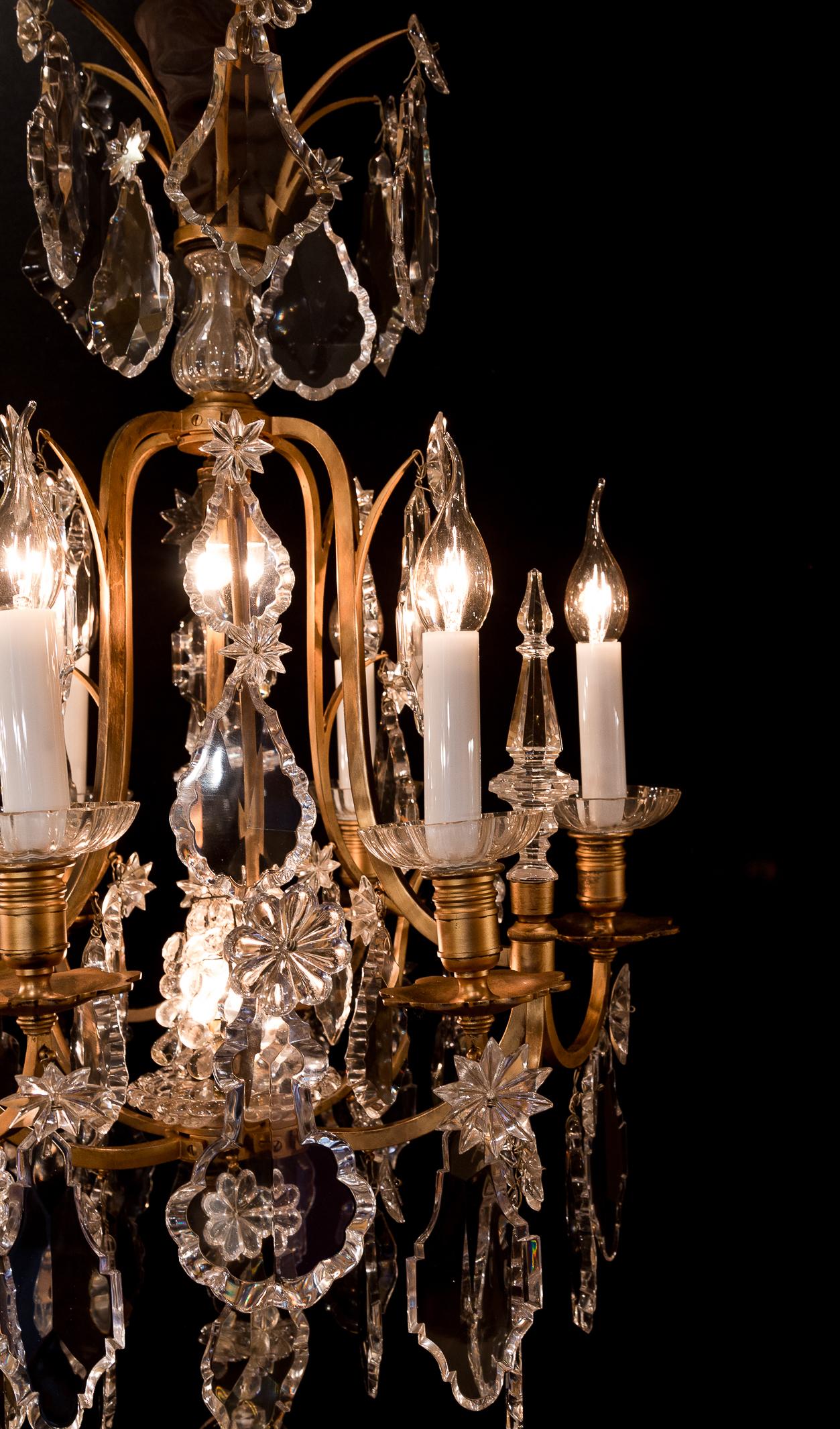 Baccarat Signed, French Louis XV Style, Patinated-Bronze and Crystal Chandelier For Sale 7