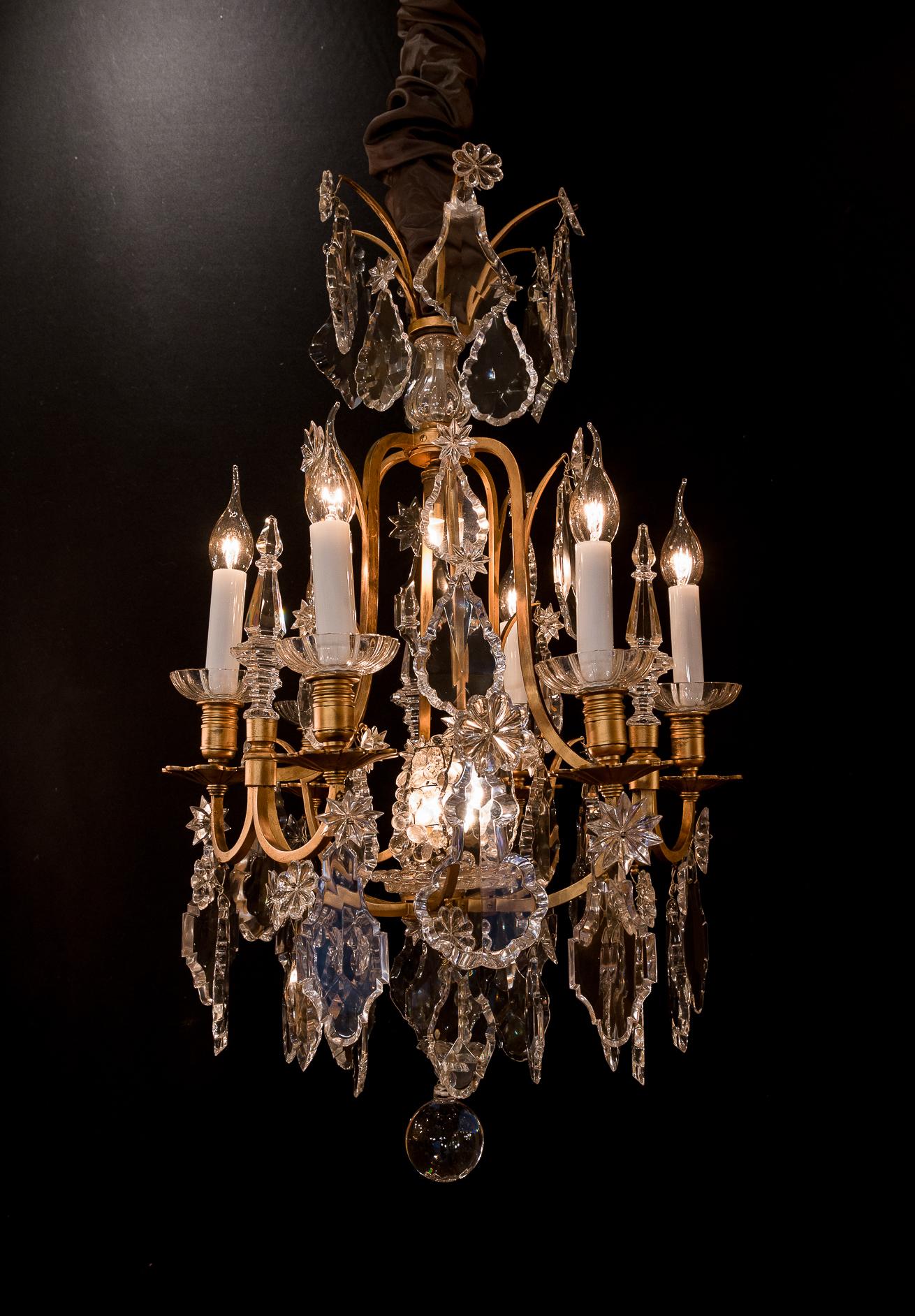 Baccarat Signed, French Louis XV Style, Patinated-Bronze and Crystal Chandelier For Sale 10