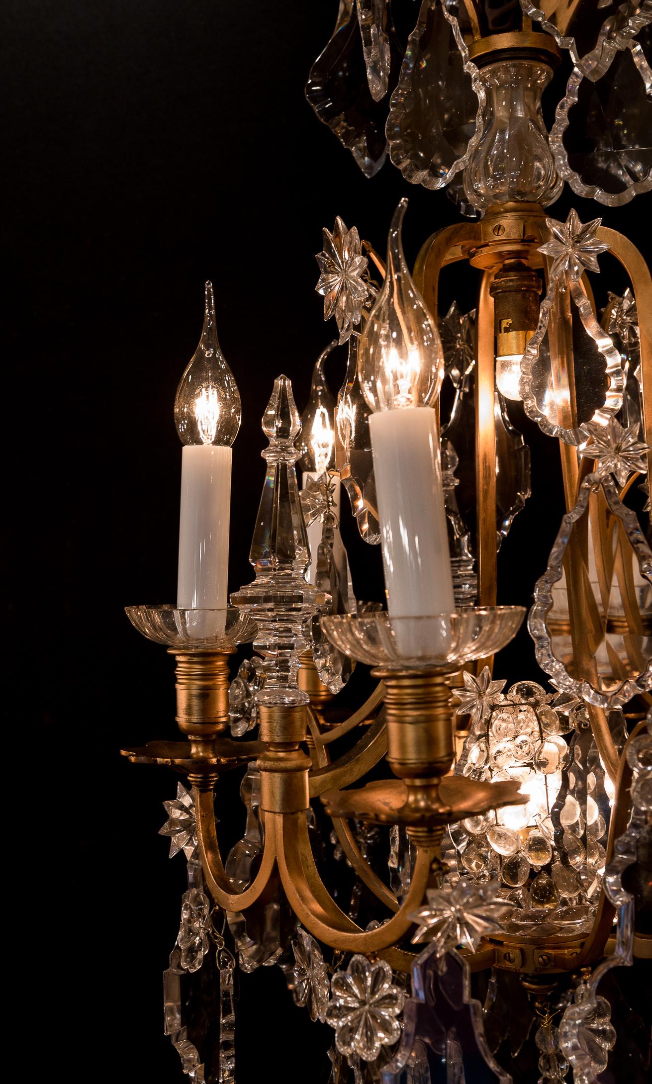 20th Century Baccarat Signed, French Louis XV Style, Patinated-Bronze and Crystal Chandelier For Sale