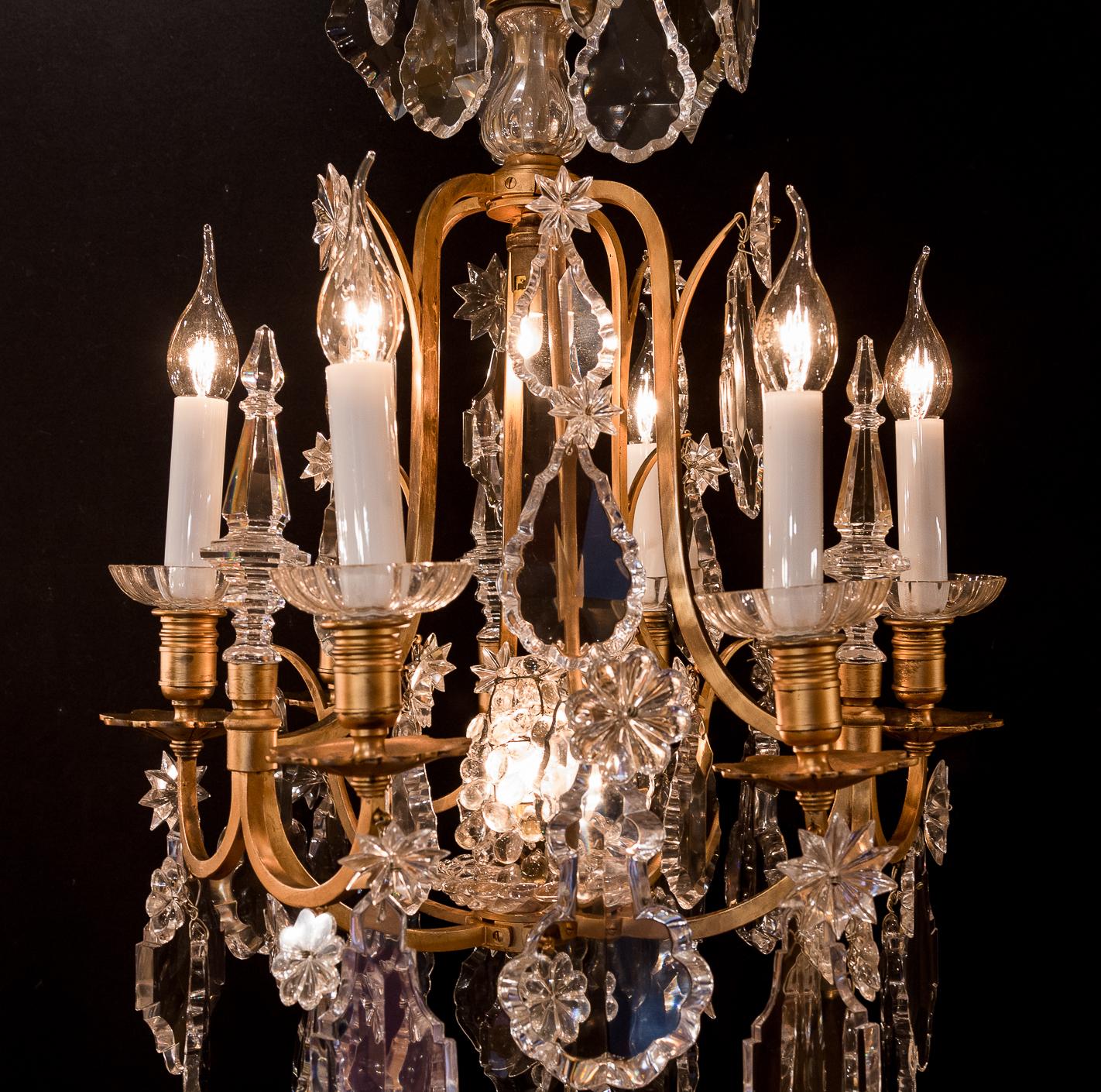 Baccarat Signed, French Louis XV Style, Patinated-Bronze and Crystal Chandelier For Sale 2