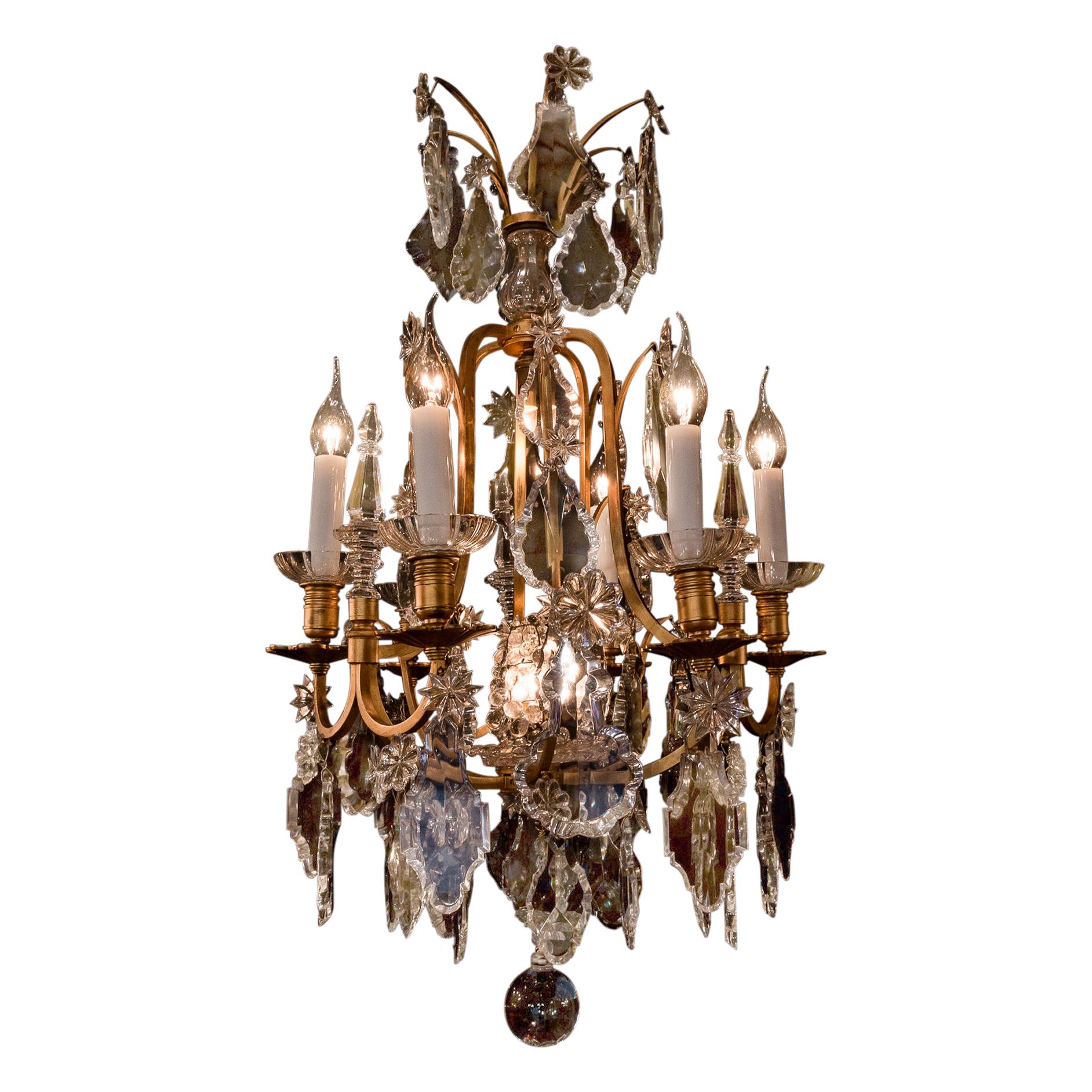 Baccarat Signed, French Louis XV Style, Patinated-Bronze and Crystal Chandelier For Sale