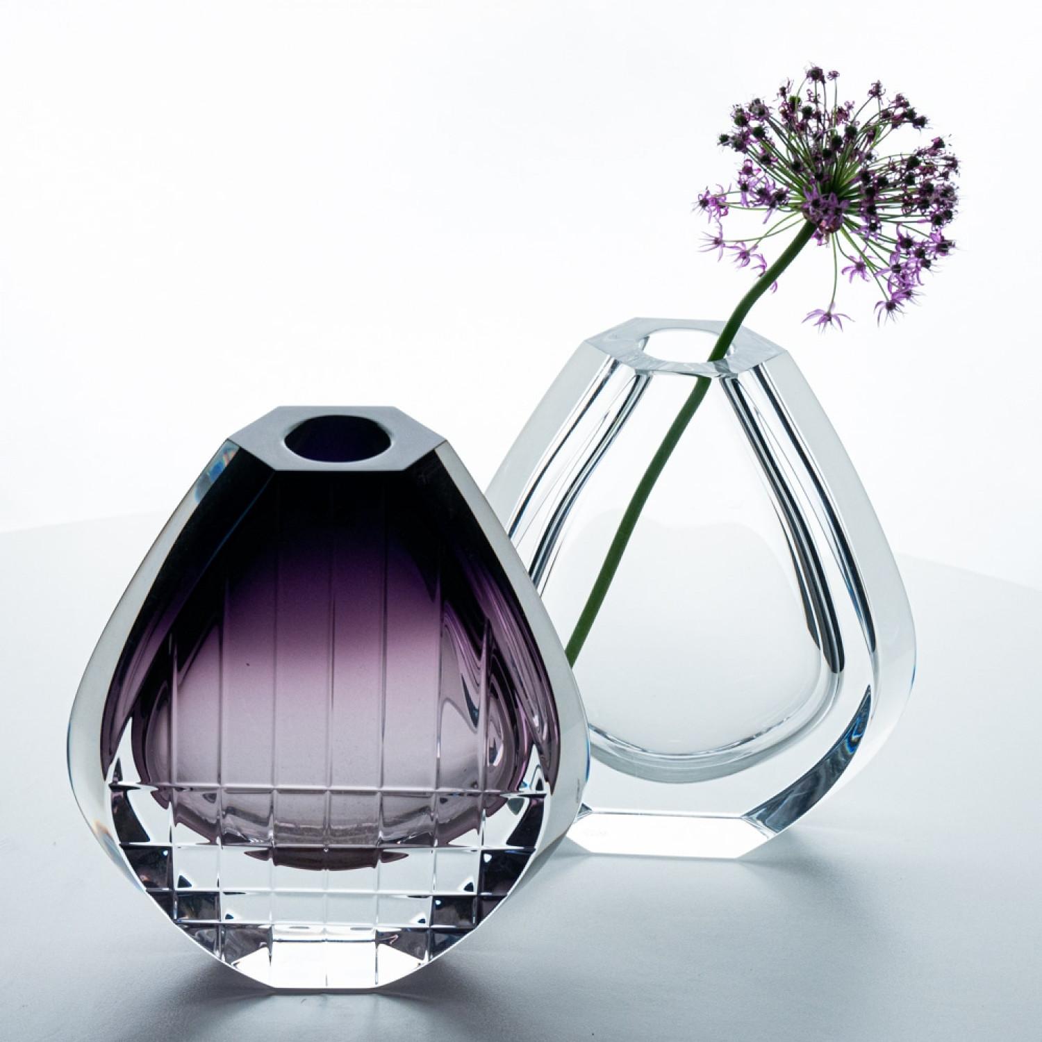 Firmato Baccarat, Set di 2 vasi in cristallo trasparente e ametista, Francia, 1980 in vendita 1