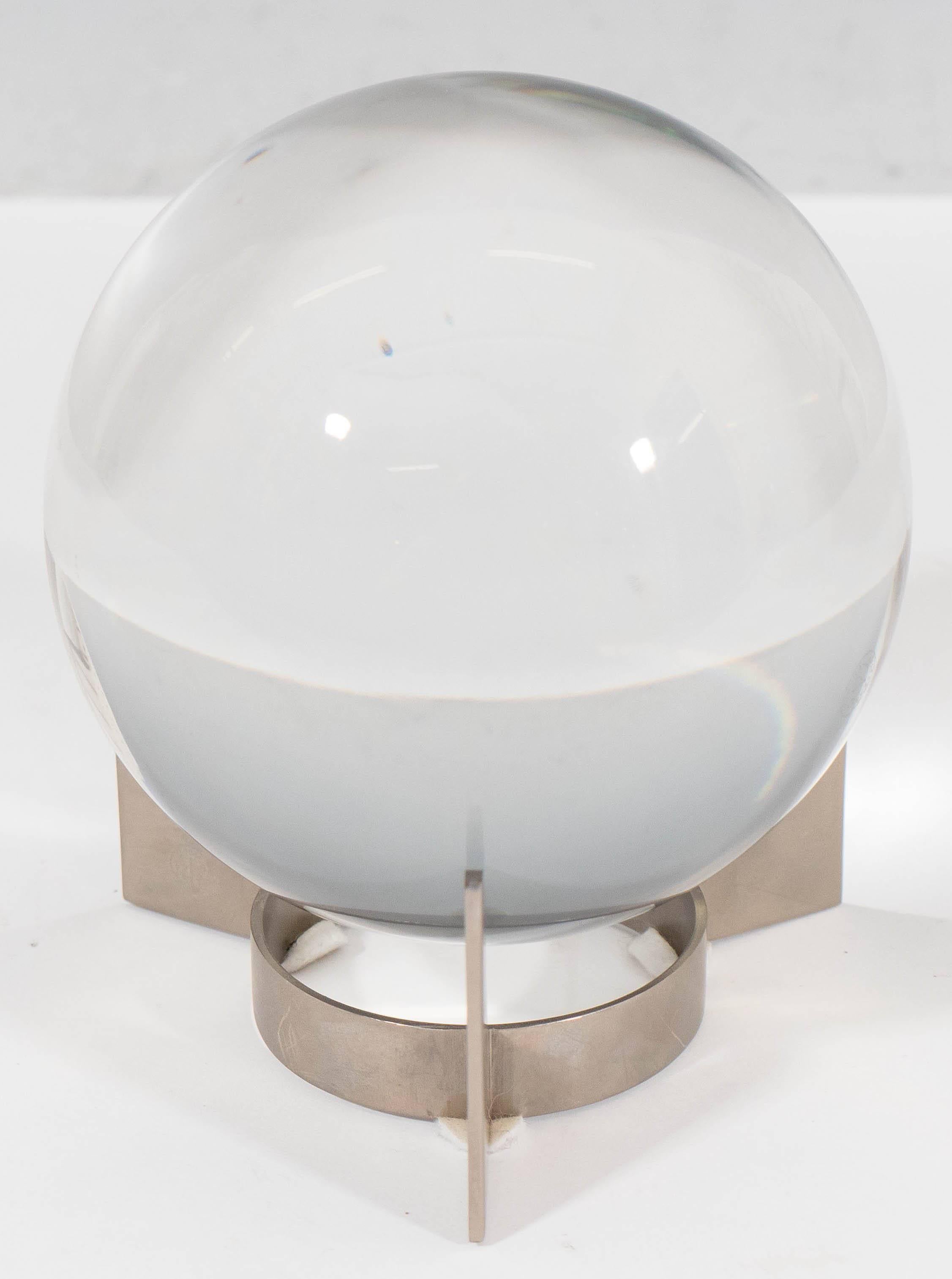 Modern Baccarat Sirius Crystal Ball on Nickel Plate Stand by Jacques Adnet