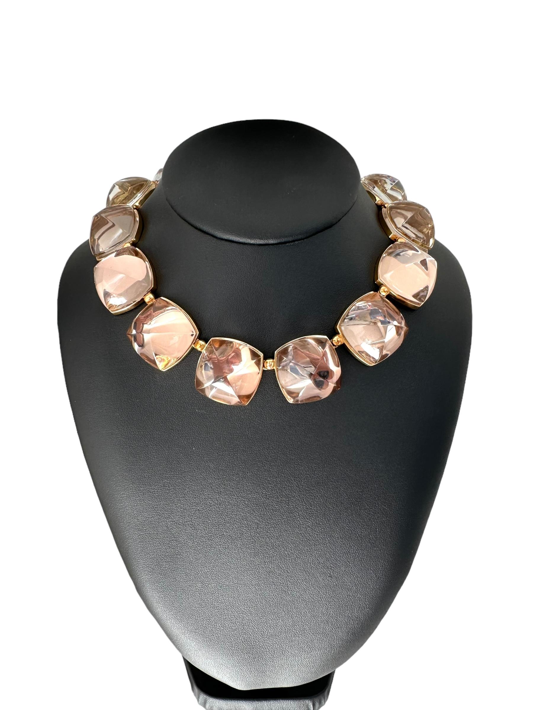 Baccarat Smoky Crystals and Yellow Gold Necklace For Sale 4