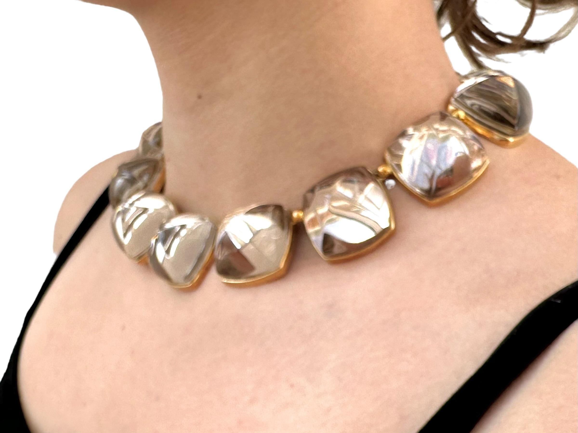 Baccarat Smoky Crystals and Yellow Gold Necklace For Sale 11