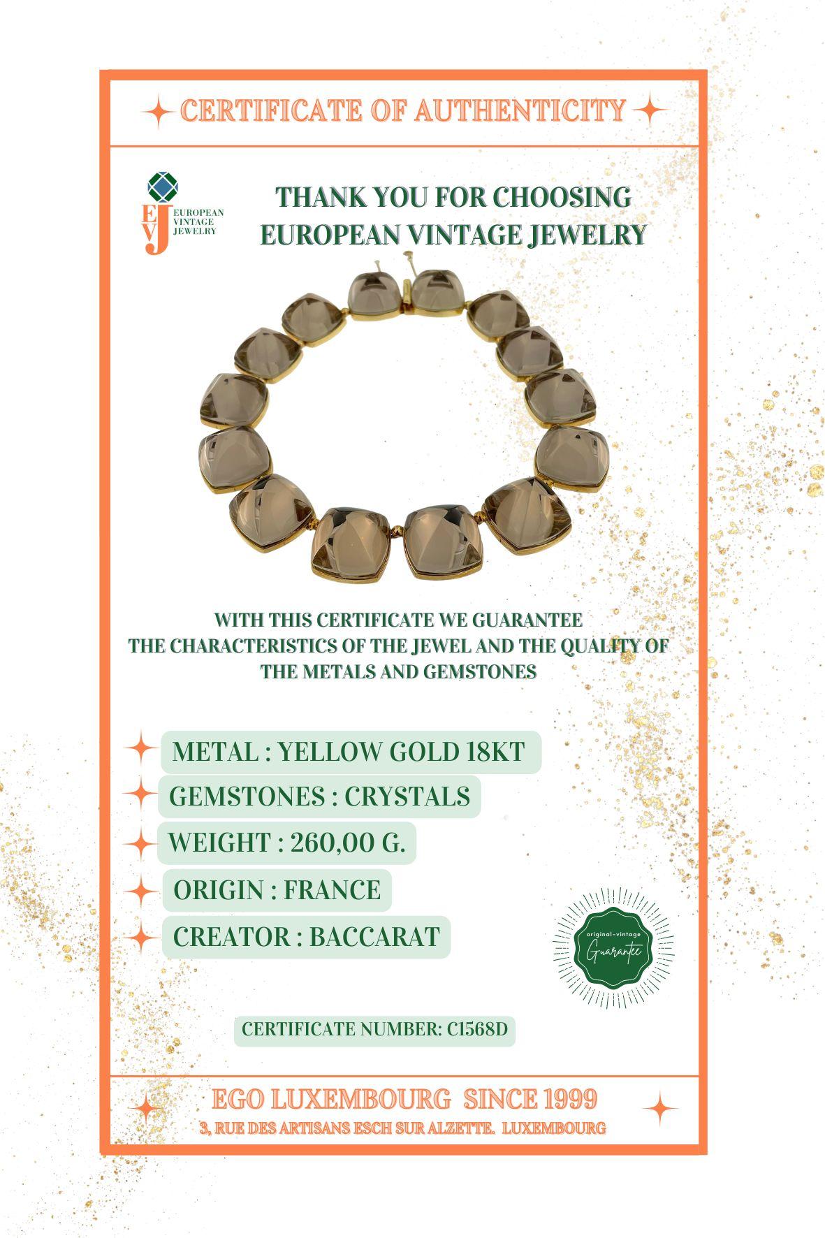 Baccarat Smoky Crystals and Yellow Gold Necklace For Sale 12