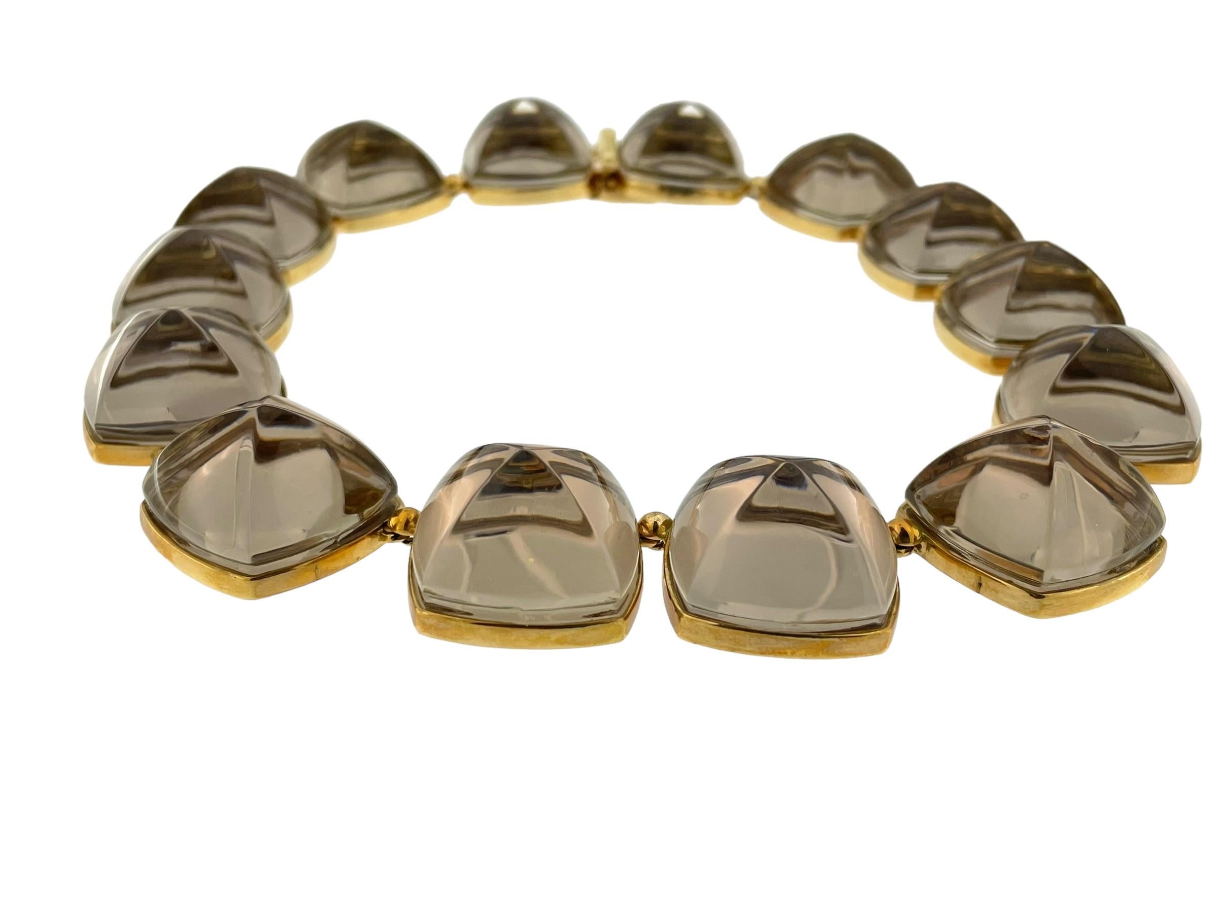Retro Baccarat Smoky Crystals and Yellow Gold Necklace For Sale