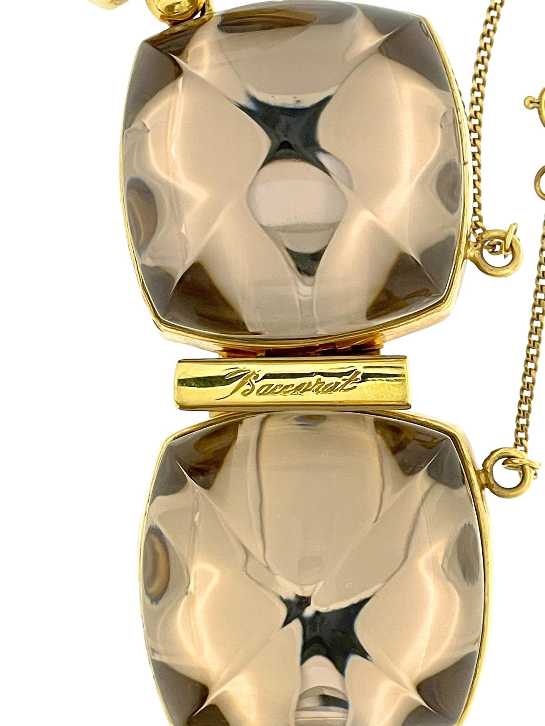 Sugarloaf Cabochon Baccarat Smoky Crystals and Yellow Gold Necklace For Sale