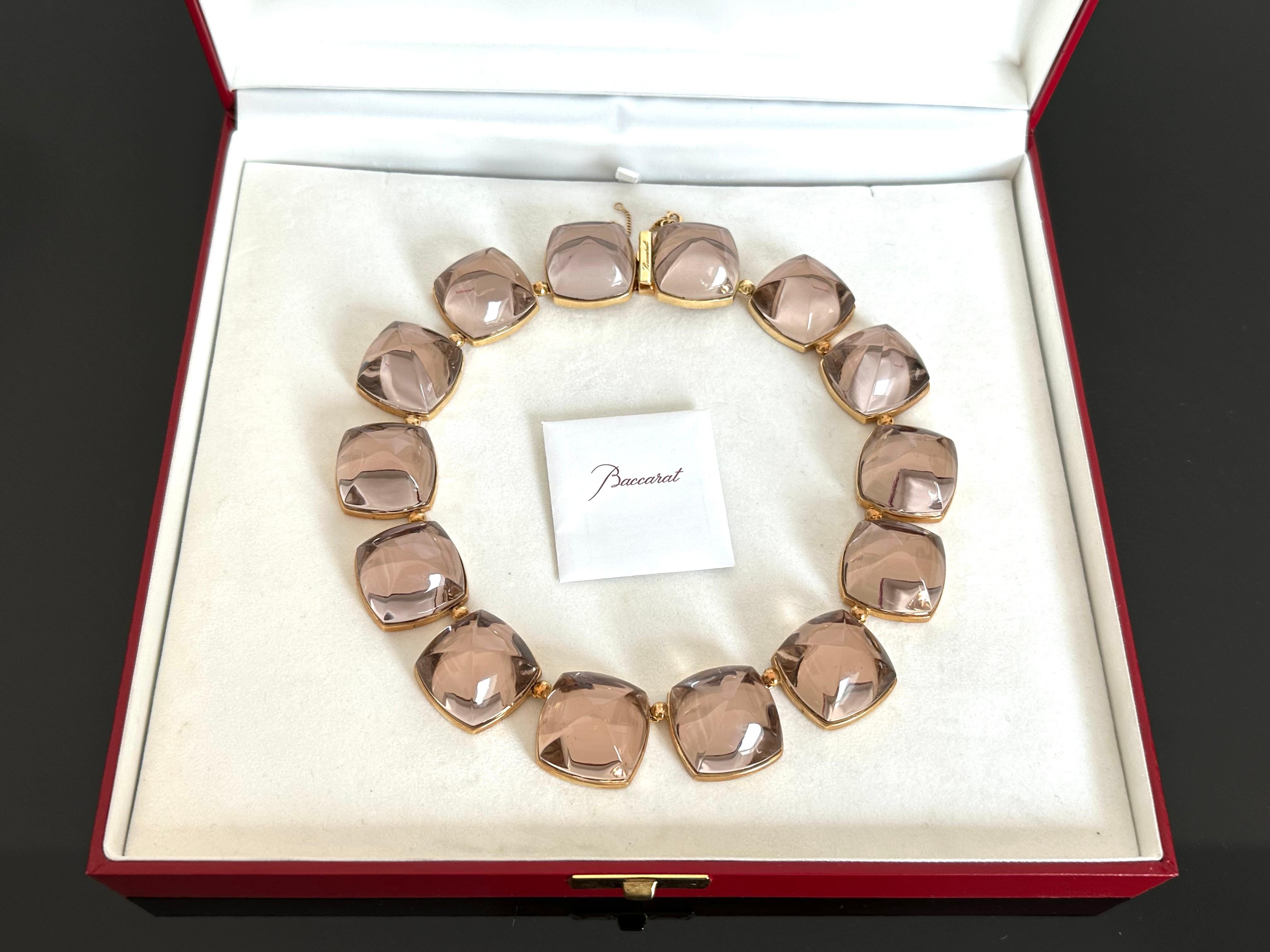 Baccarat Smoky Crystals and Yellow Gold Necklace For Sale 2