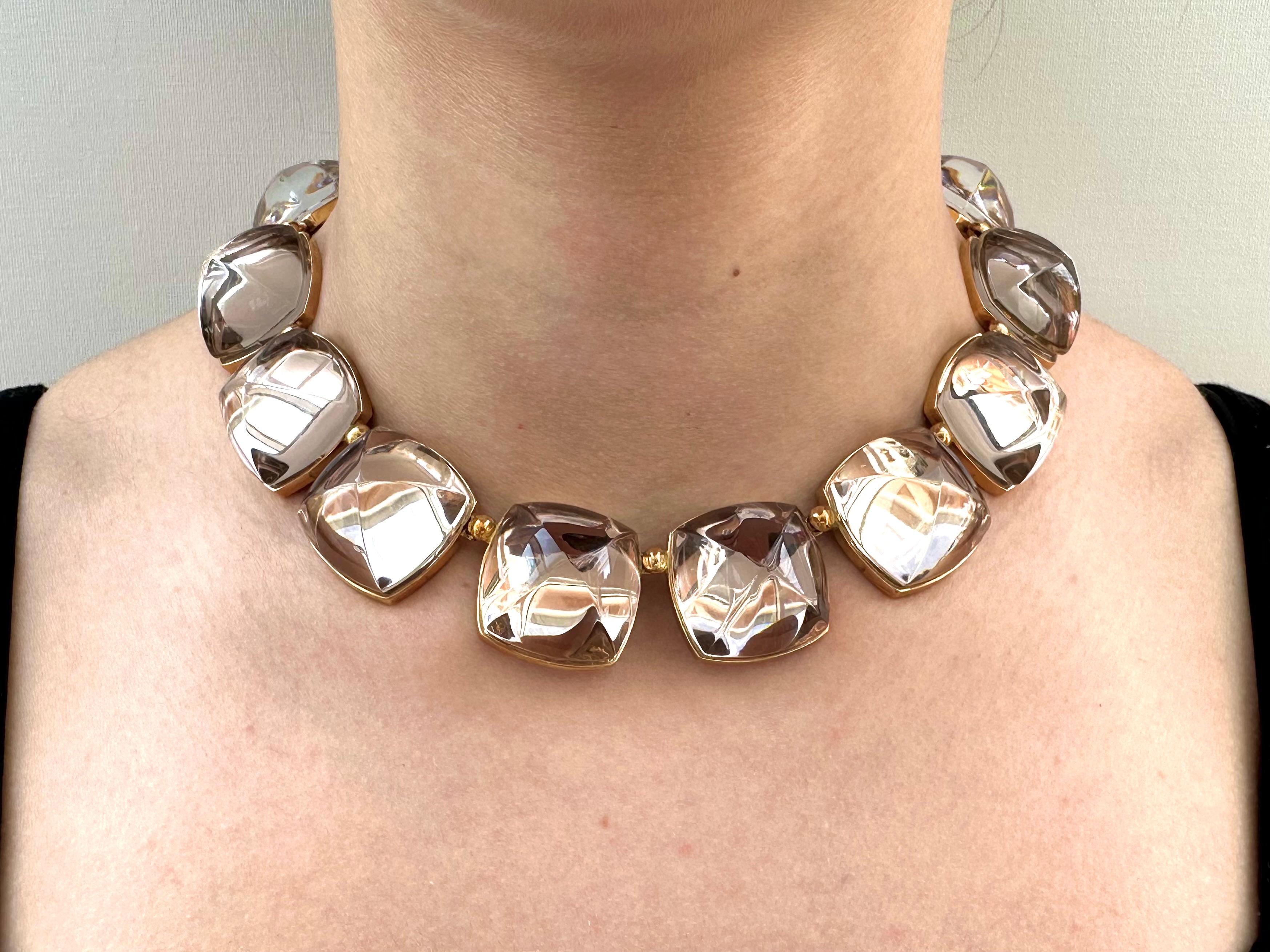 Baccarat Smoky Crystals and Yellow Gold Necklace For Sale 3
