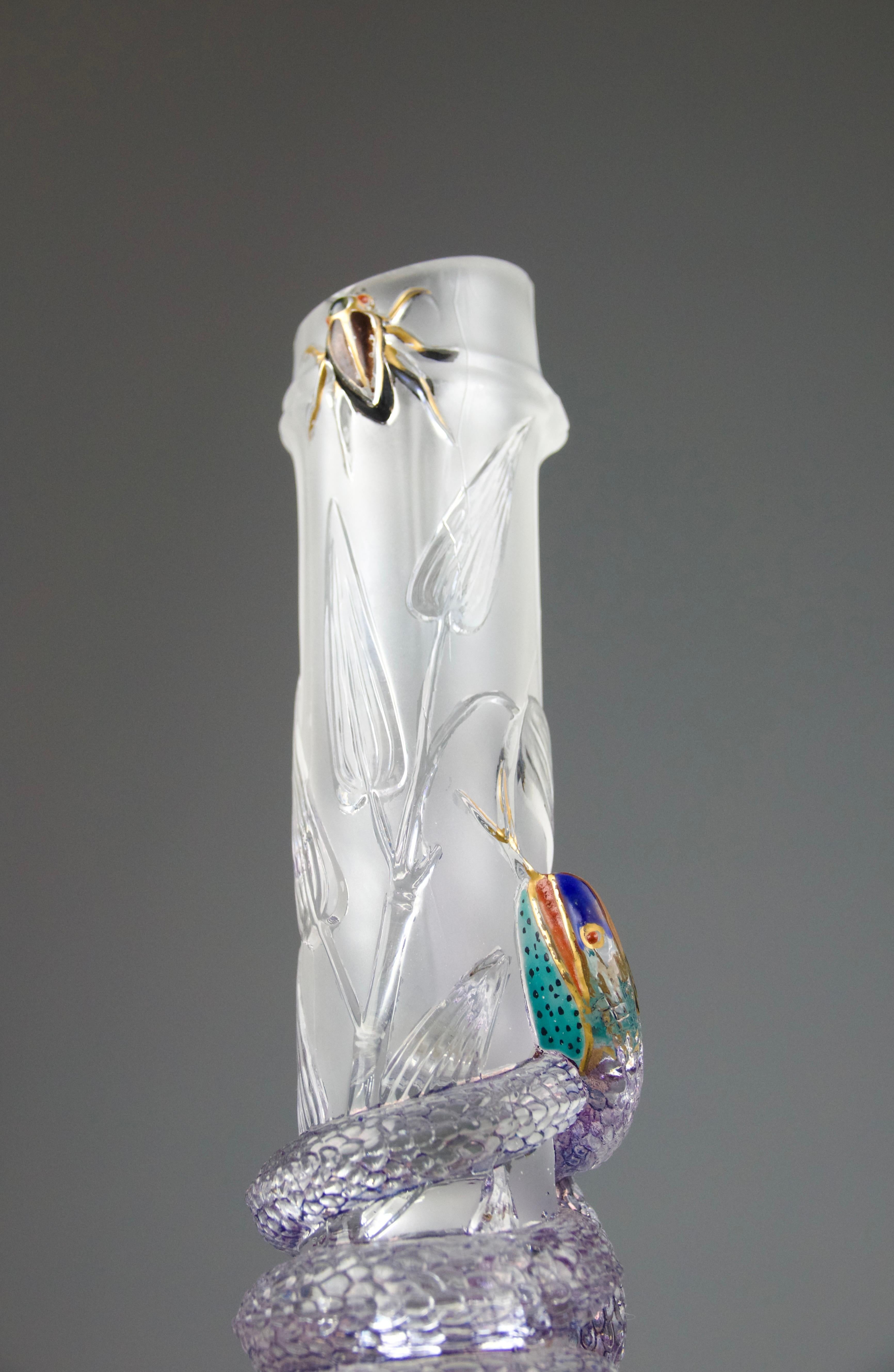 Baccarat, Vaso con serpente e scarabeo Soliflores, Art Nouveau francese Fine 1800 in vendita 3