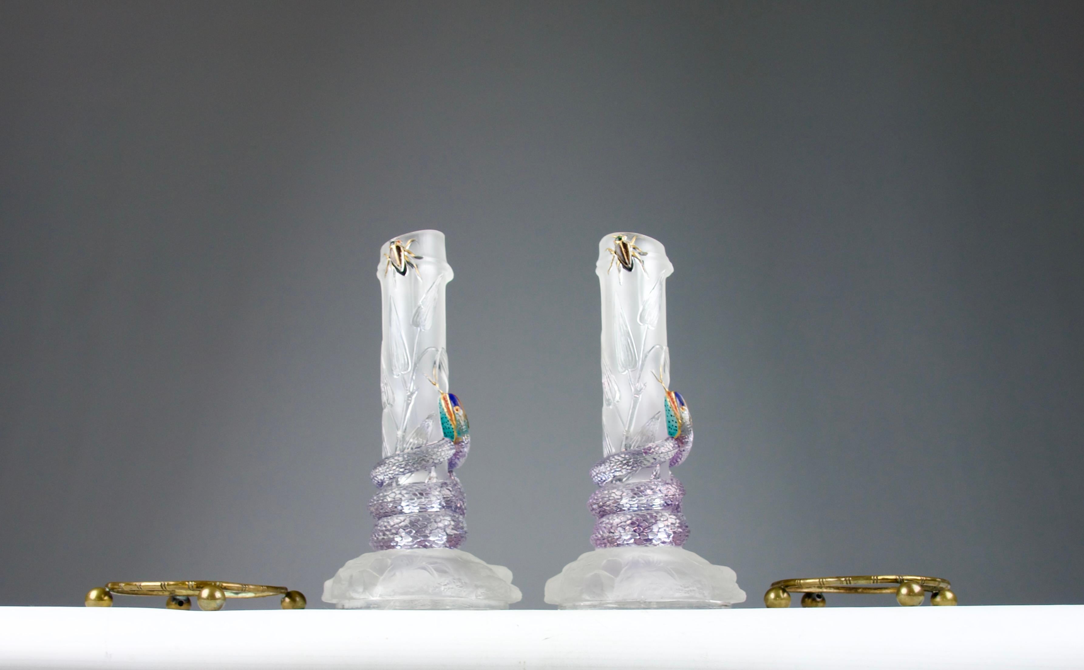 Baccarat, Vaso con serpente e scarabeo Soliflores, Art Nouveau francese Fine 1800 in vendita 6