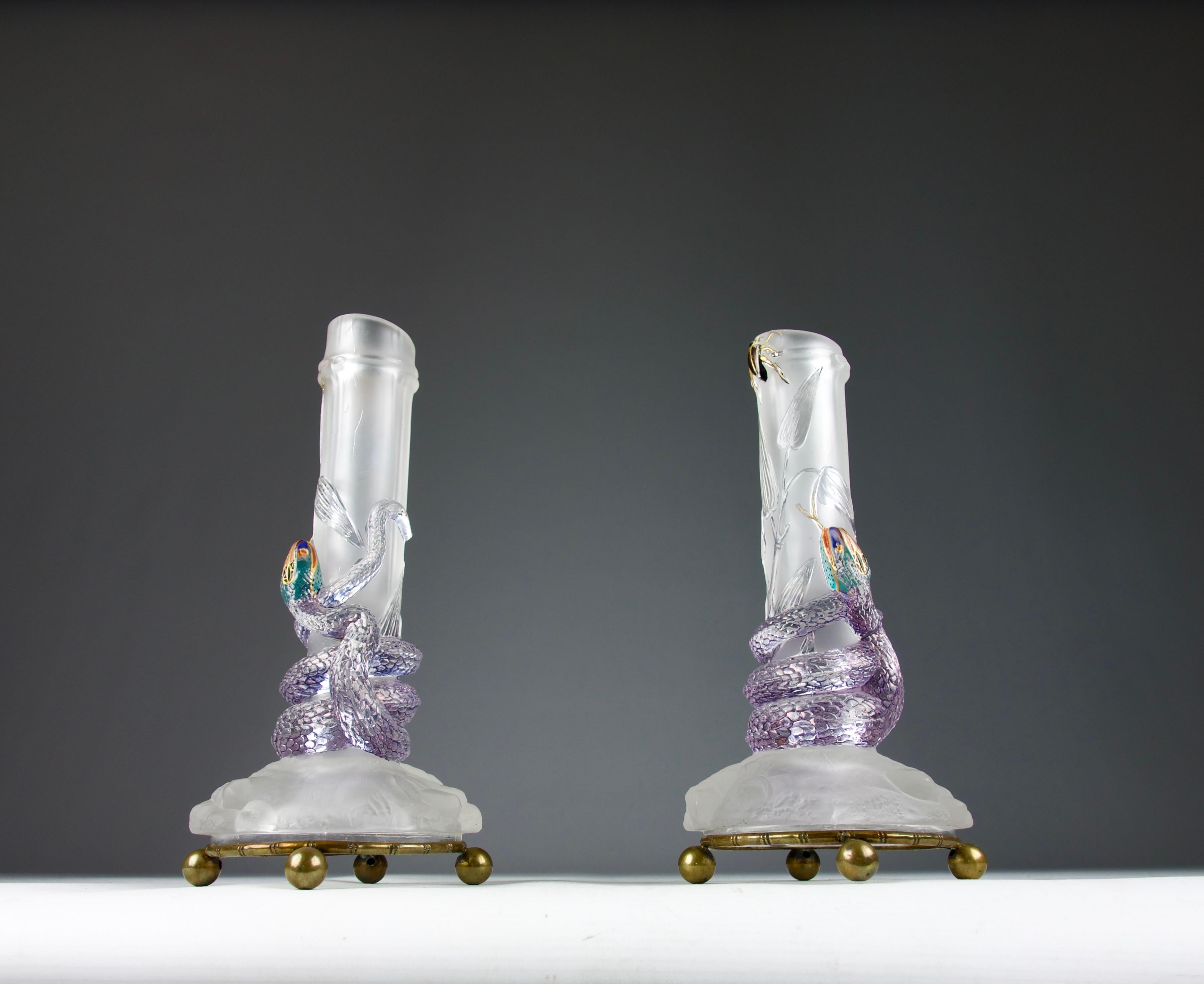 Baccarat, Vaso con serpente e scarabeo Soliflores, Art Nouveau francese Fine 1800 In condizioni buone in vendita a PARIS, FR
