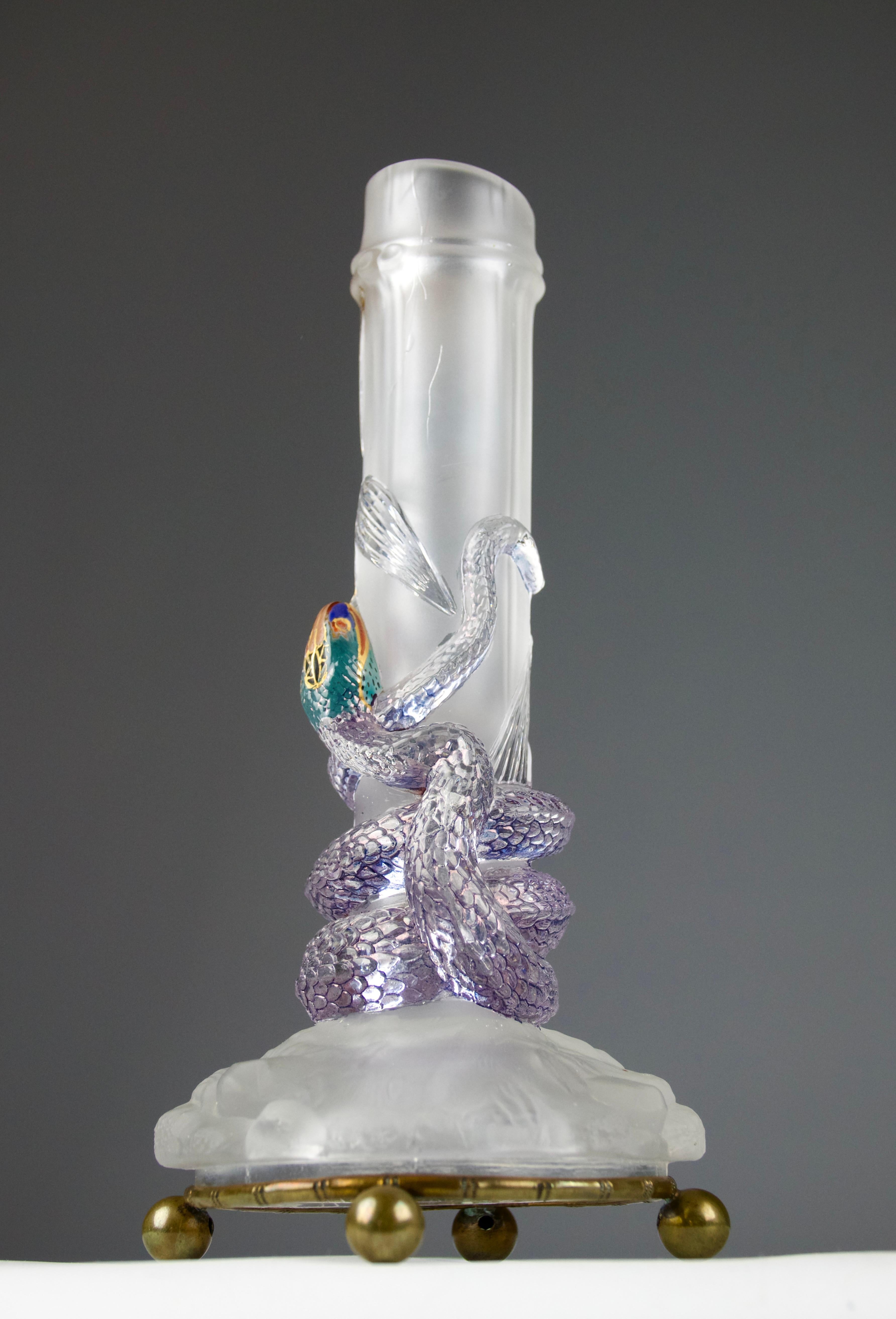 XIX secolo Baccarat, Vaso con serpente e scarabeo Soliflores, Art Nouveau francese Fine 1800 in vendita