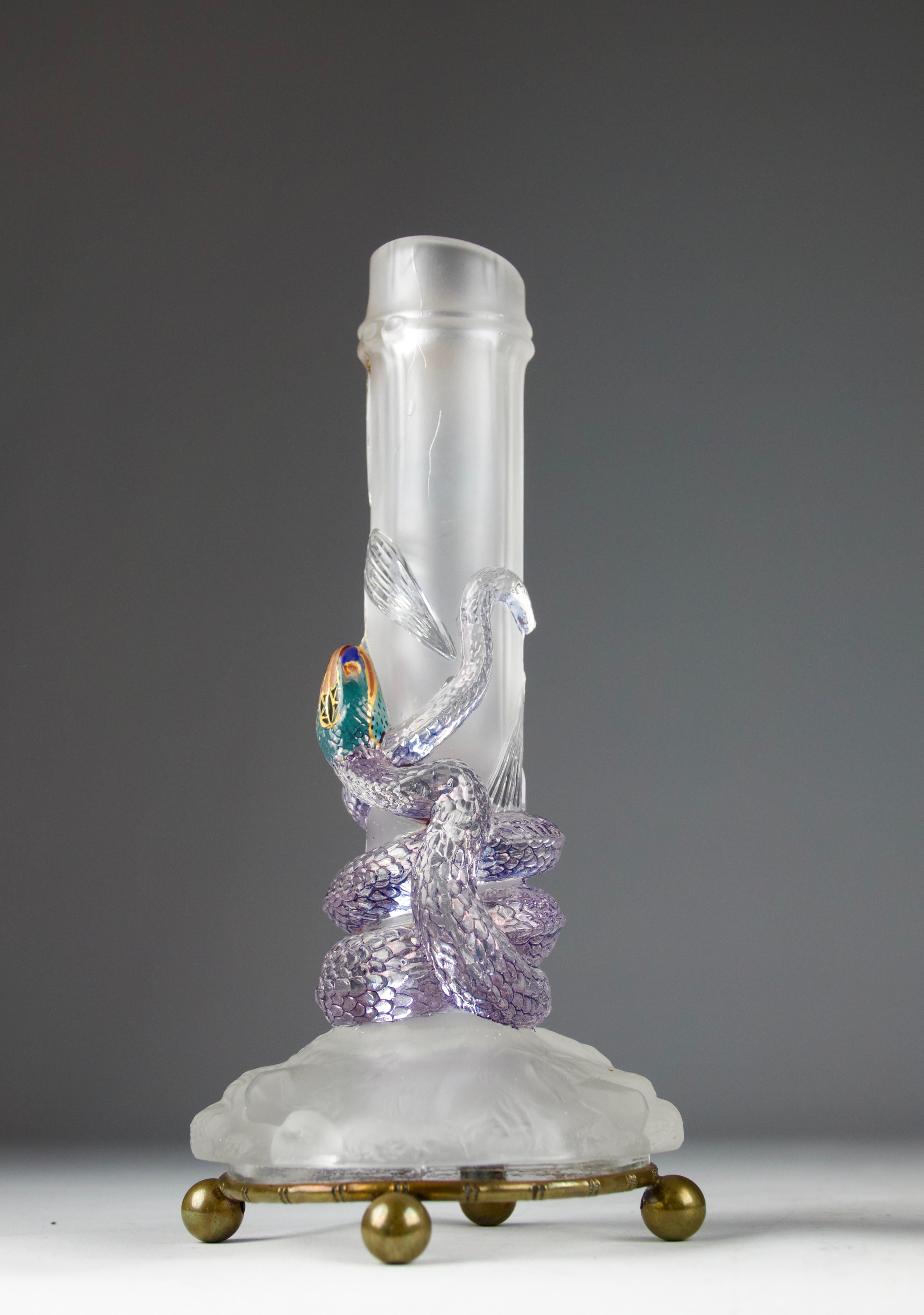 Cristallo Baccarat, Vaso con serpente e scarabeo Soliflores, Art Nouveau francese Fine 1800 in vendita