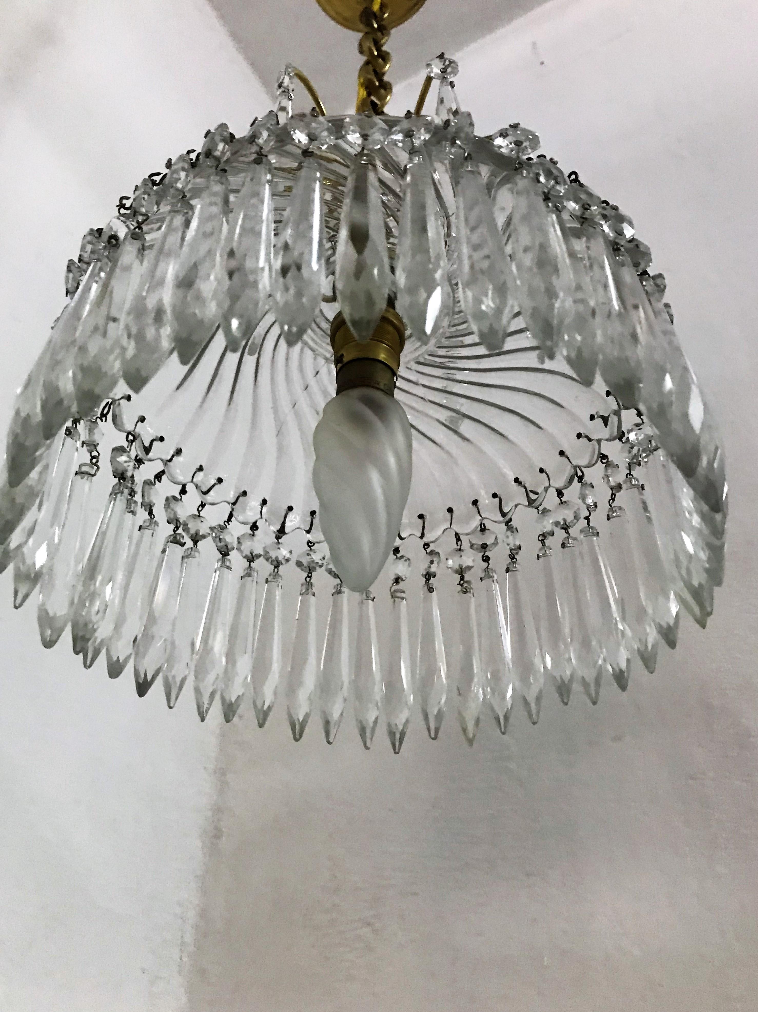 French Baccarat Stamped, Crystal Lantern or Pendant Light, circa 1950, Made in France For Sale