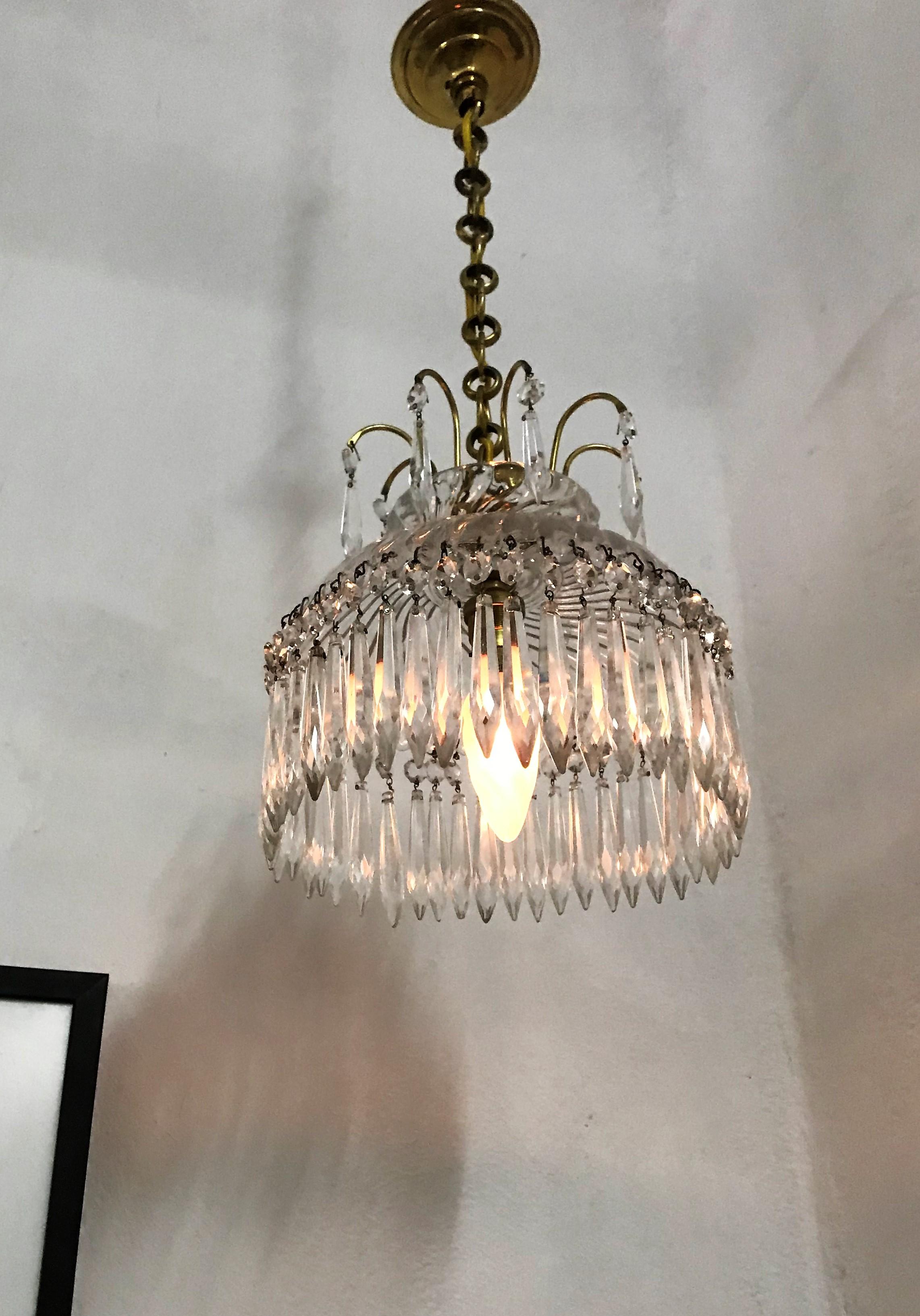 Baccarat Stamped, Crystal Lantern or Pendant Light, circa 1950, Made in France In Good Condition For Sale In Merida, Yucatan