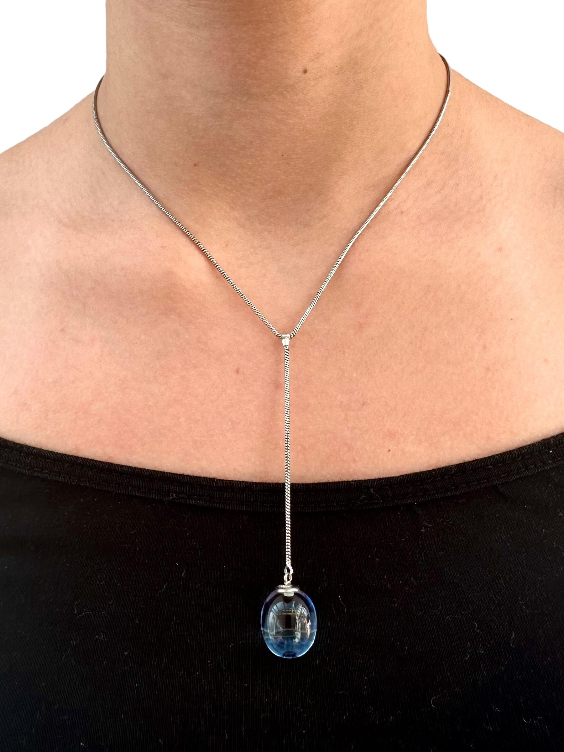 Baccarat Sterlingsilber-Tropfen-Halskette mit blauem Kristall im Angebot 5