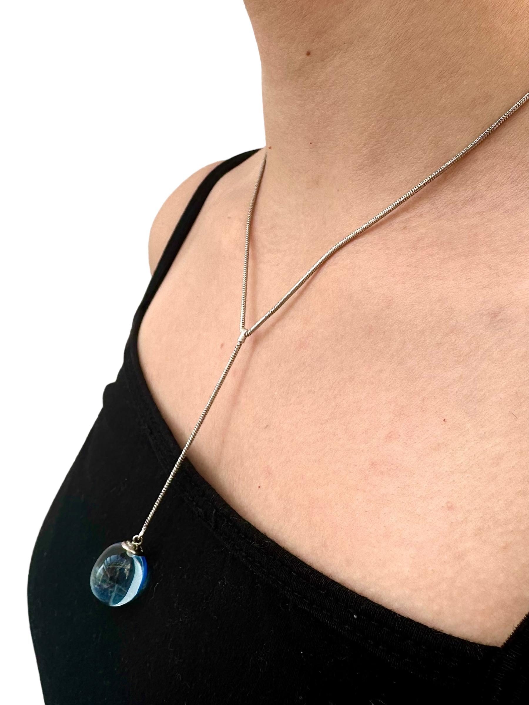 Baccarat Sterlingsilber-Tropfen-Halskette mit blauem Kristall im Angebot 6