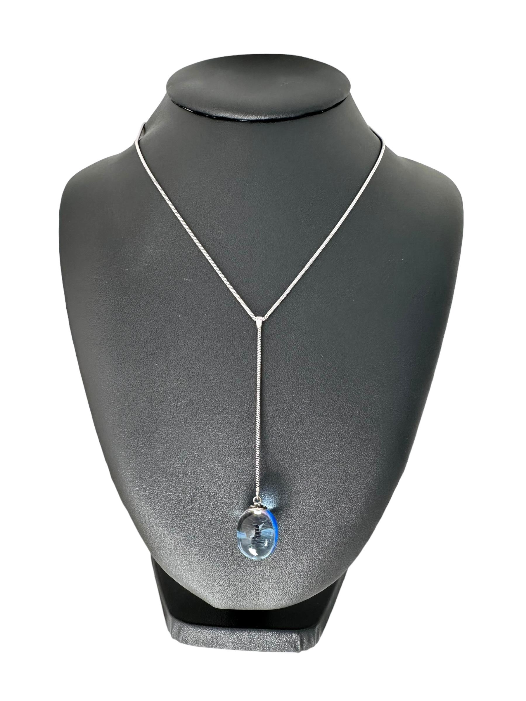 Baccarat Sterlingsilber-Tropfen-Halskette mit blauem Kristall im Zustand „Hervorragend“ im Angebot in Esch sur Alzette, Esch-sur-Alzette