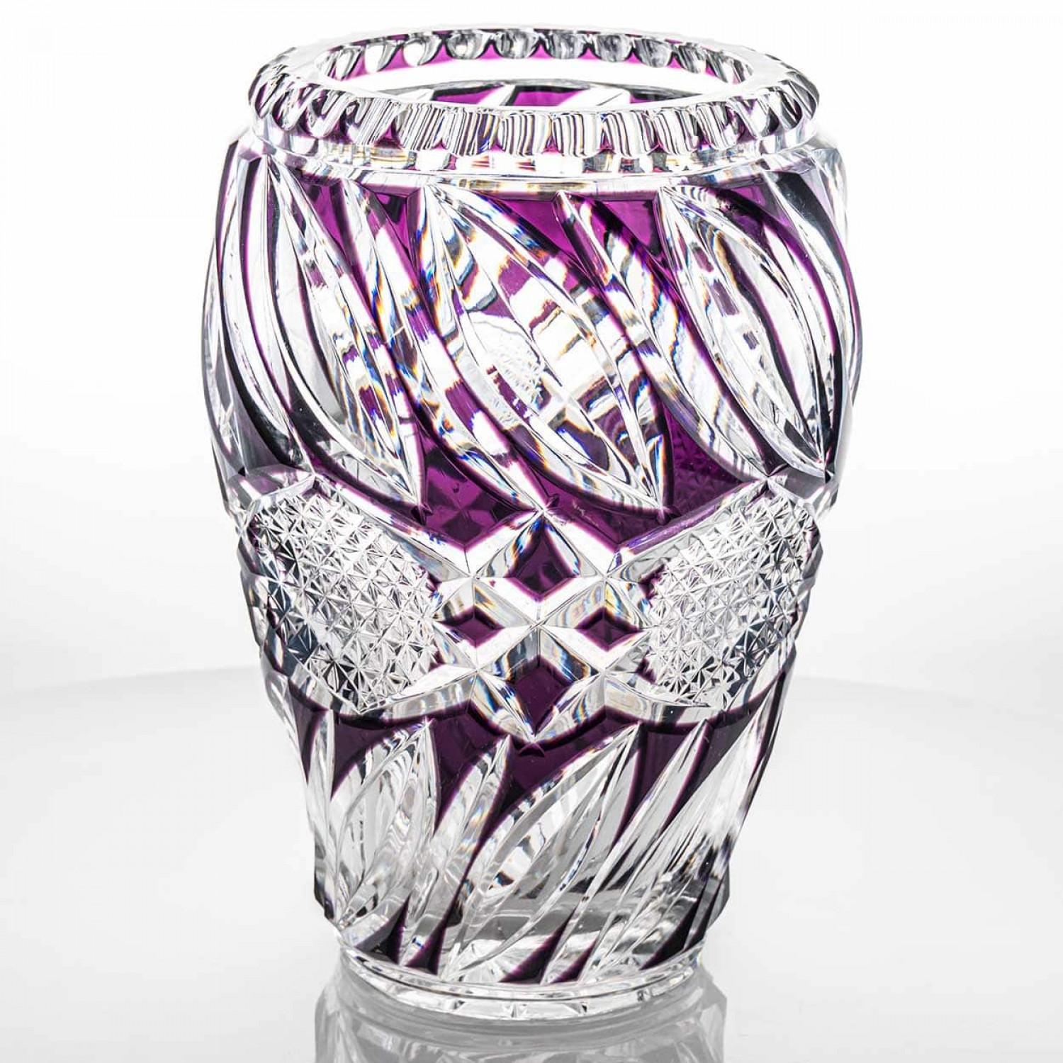 Mid-20th Century Baccarat Structured Amethyst and Clear Crystal Vase, France For Sale