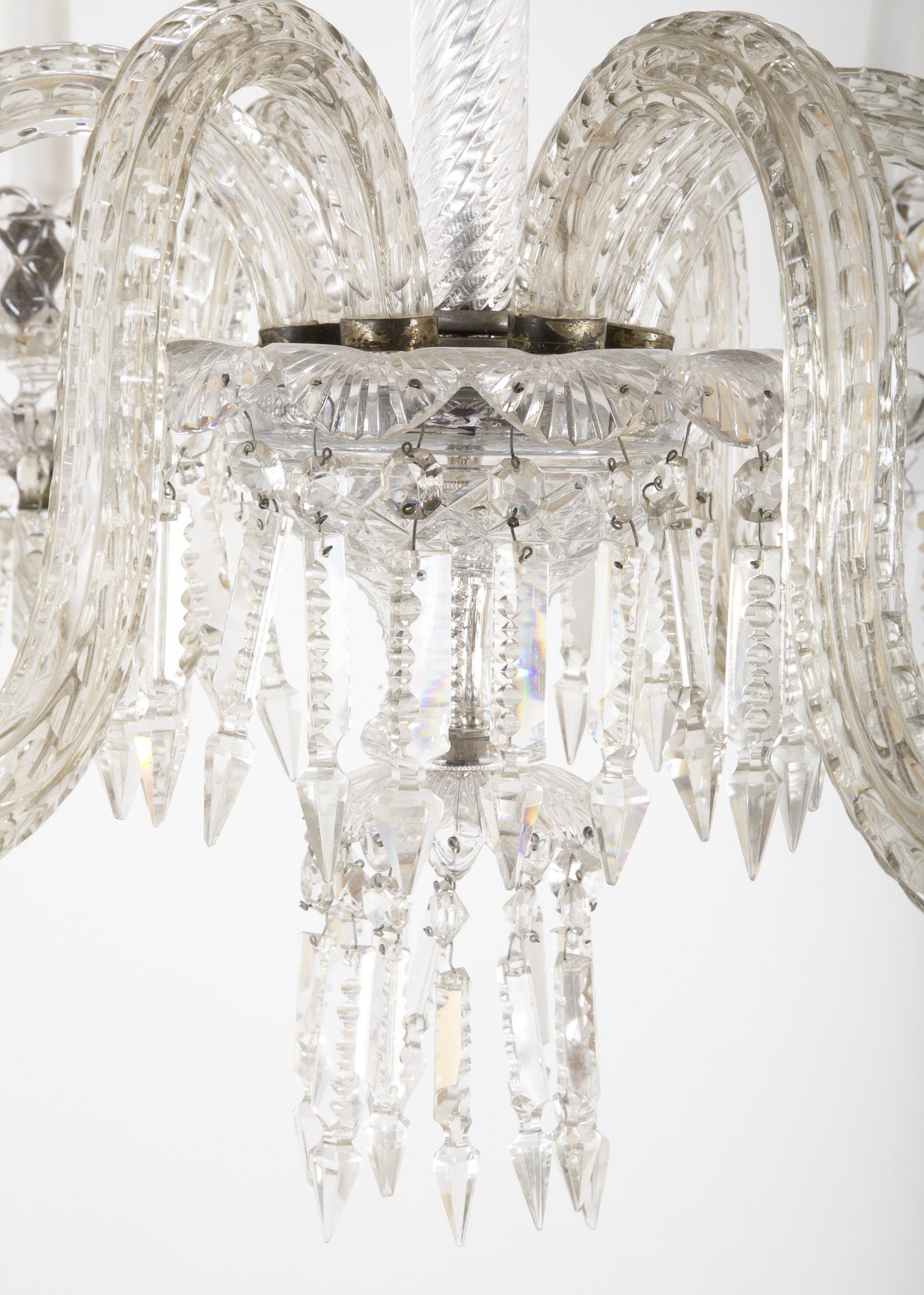 Mid-20th Century Baccarat Style 6-Arm Crystal Chandelier