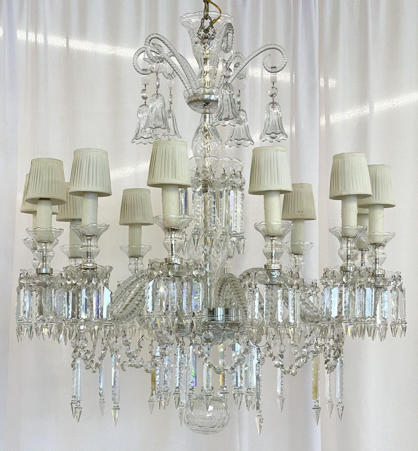 Baccarat Style Chandelier, Crystal, 12 Light, Hollywood Regency, Monumental In Good Condition For Sale In Stamford, CT