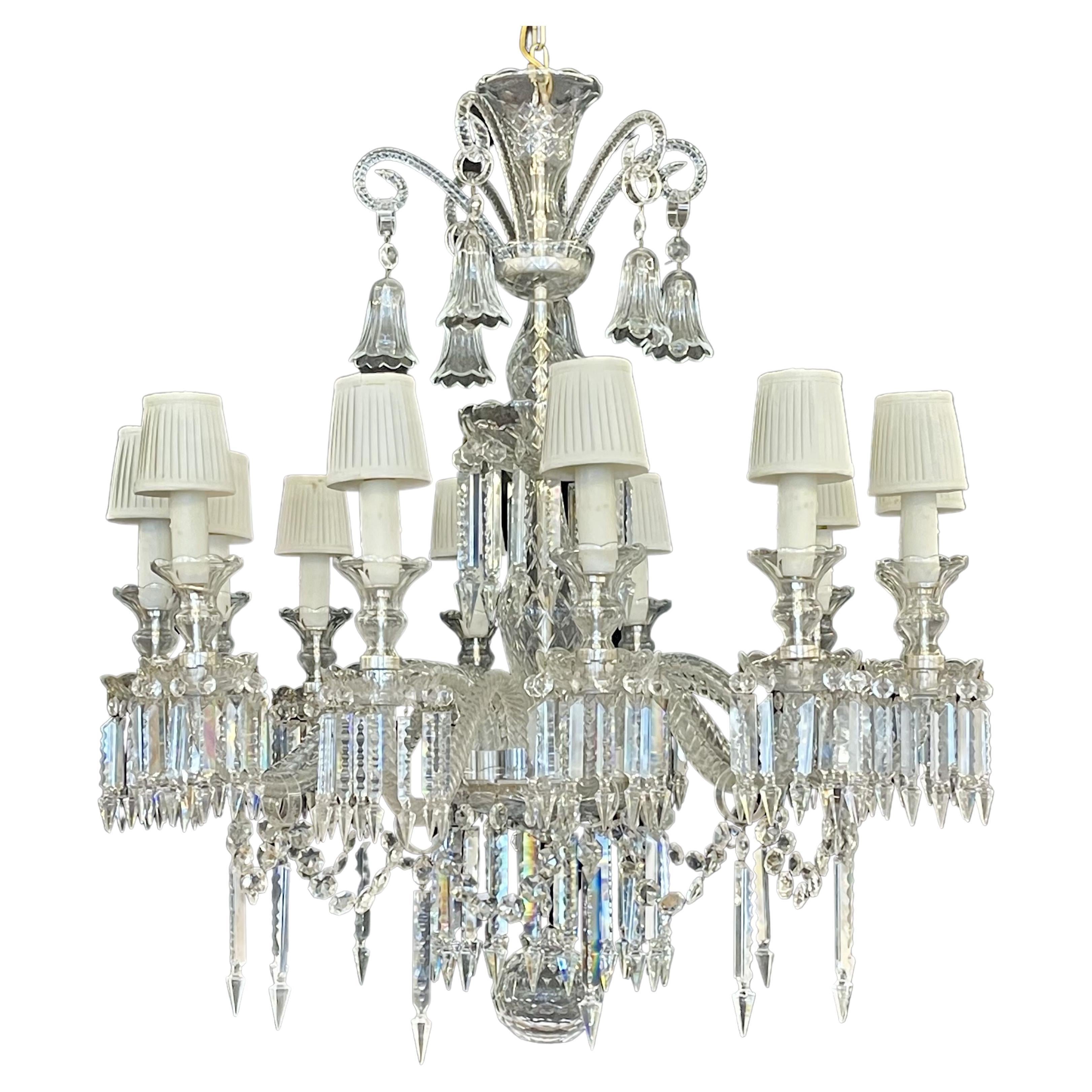 Baccarat Style Chandelier, Crystal, 12 Light, Hollywood Regency, Monumental For Sale