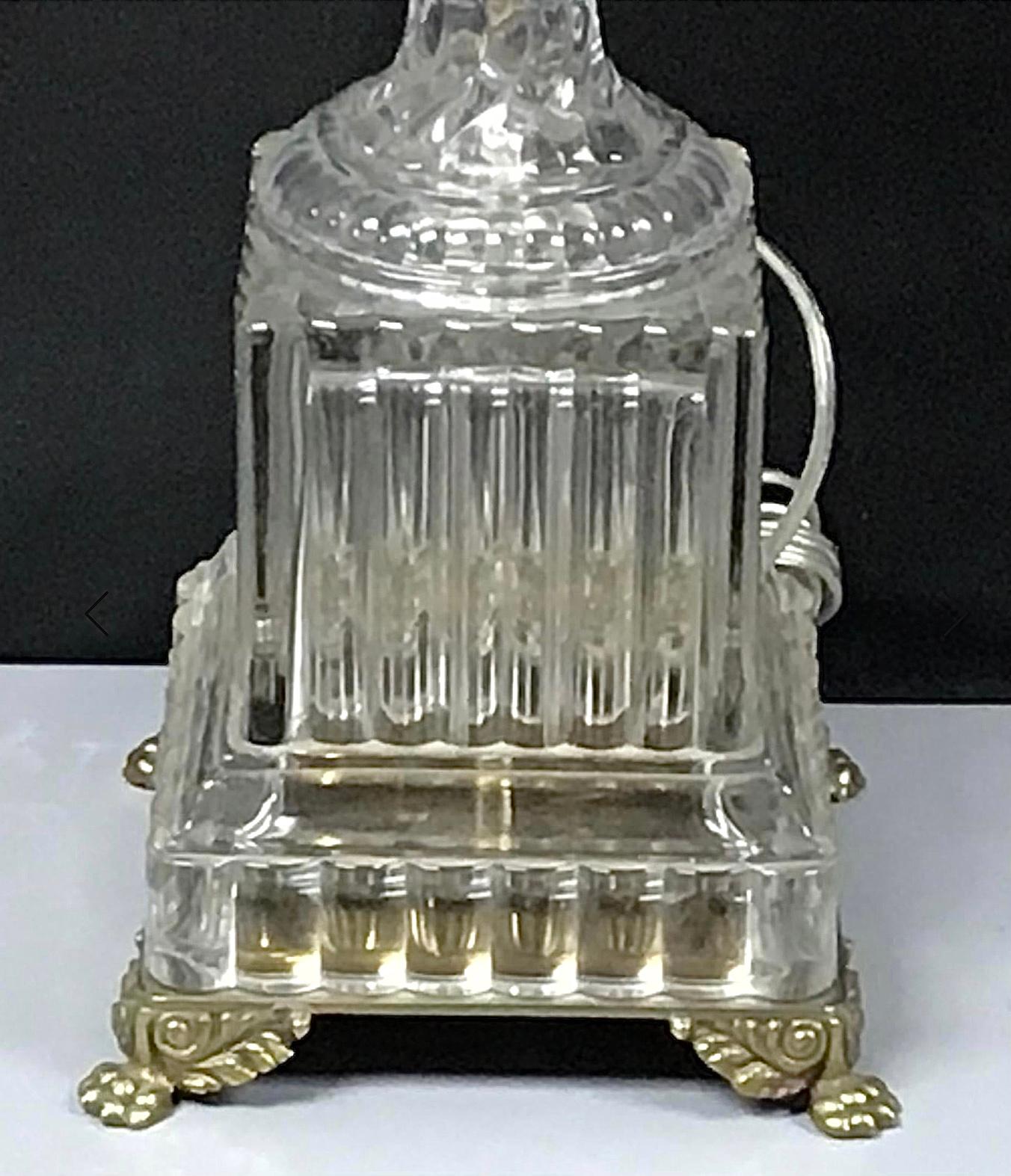 Baccarat Style Crystal Urn Form Swirl Lamps on Brass Base 1