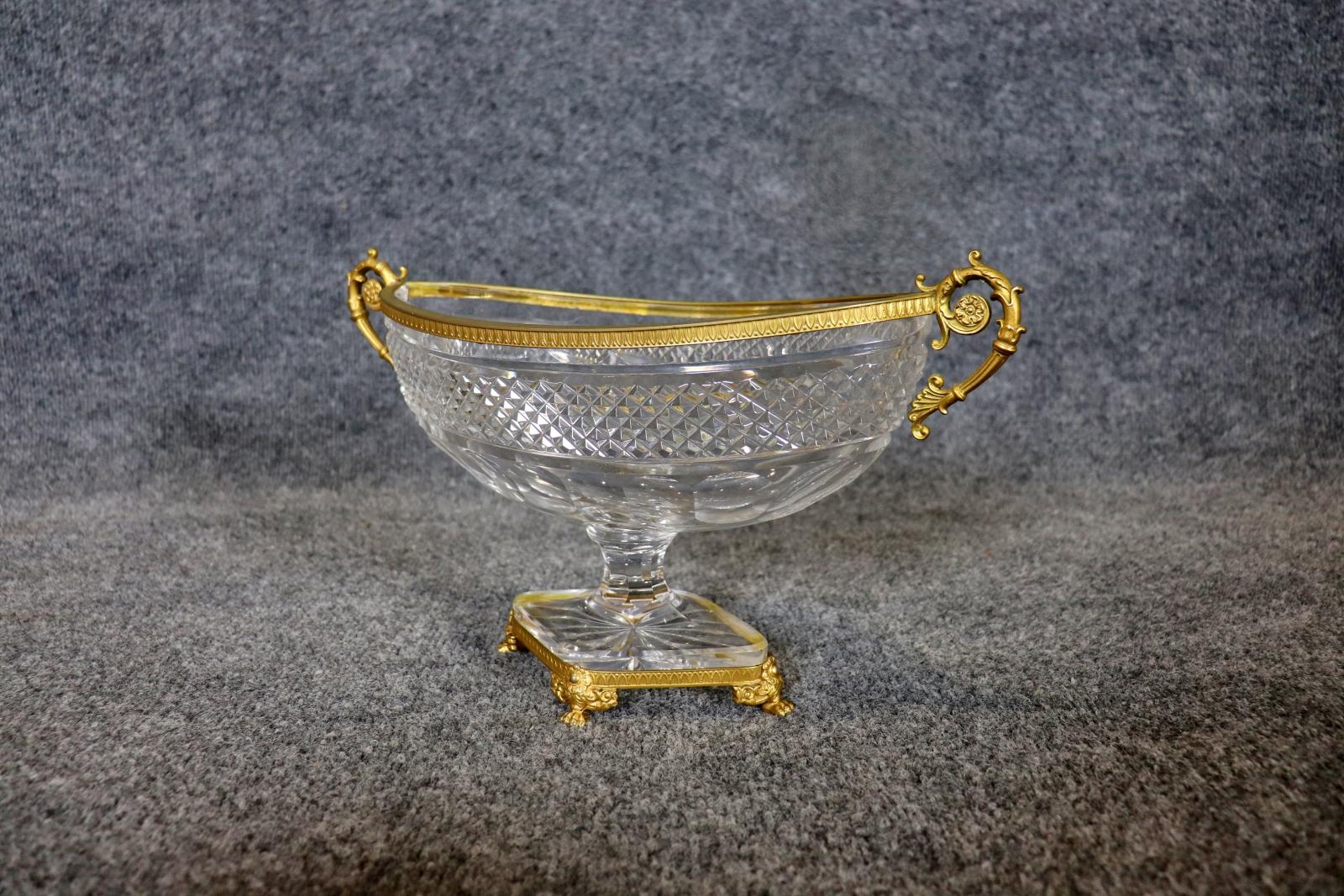 European Baccarat Style Cut Crystal Bronze Mounted French Louis XV Style Centerpiece For Sale
