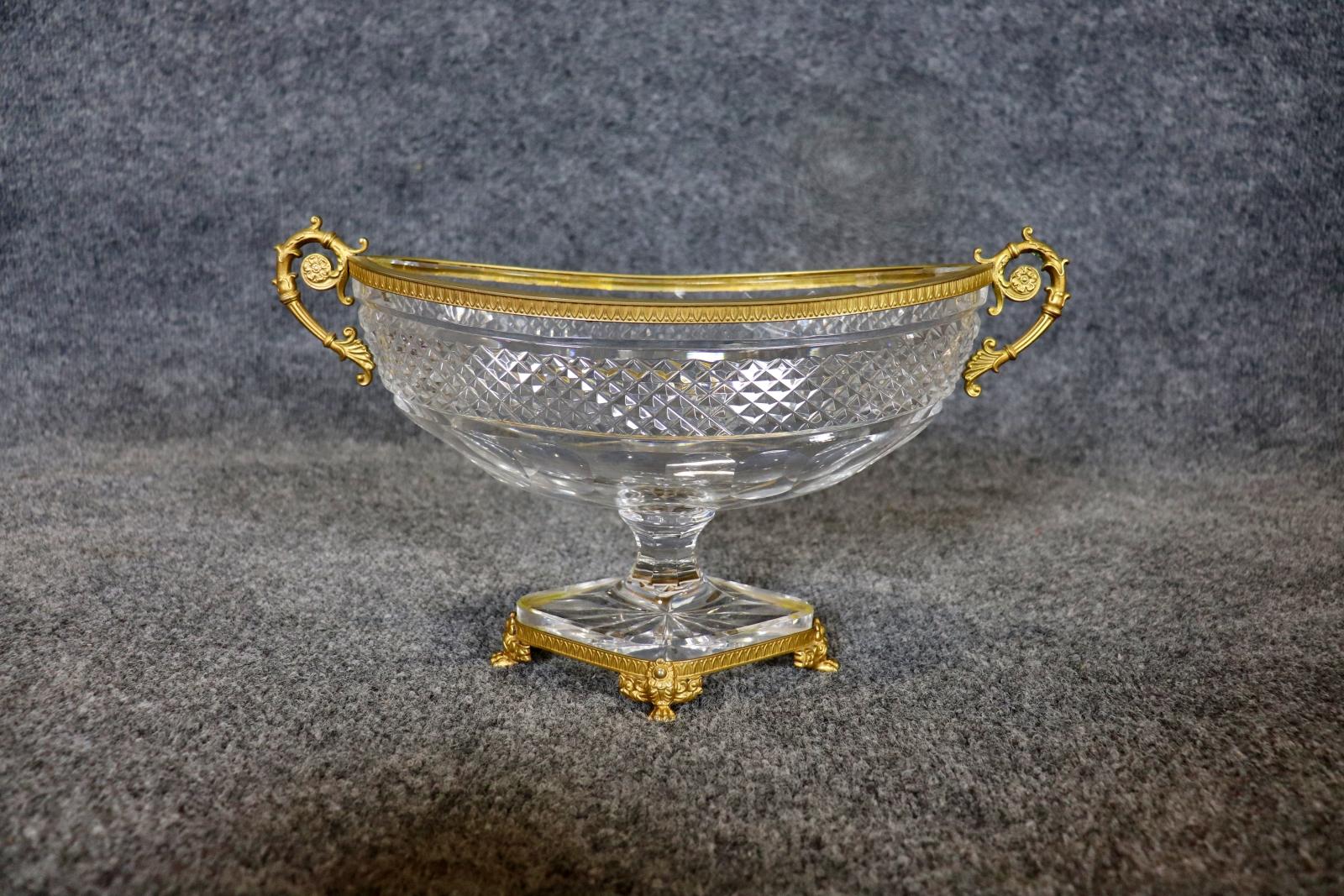 Baccarat Style Cut Crystal Bronze Mounted French Louis XV Style Centerpiece In Good Condition For Sale In Swedesboro, NJ