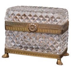 Antique Baccarat style cut crystal glass, ormolu casket box, clasp in shape of flower.