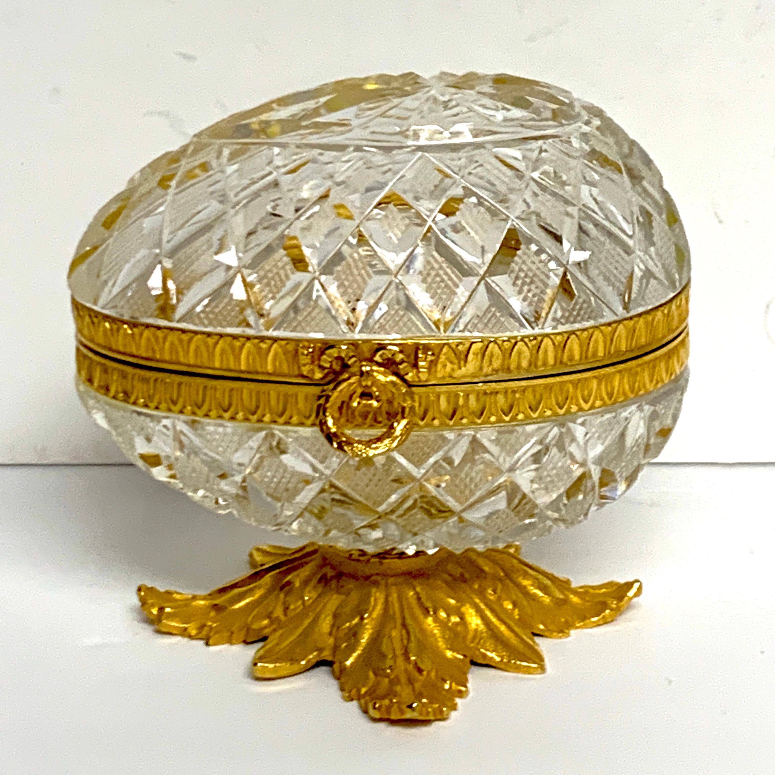 Neoclassical Baccarat Style Cut Glass and Ormolu Egg Motif Box