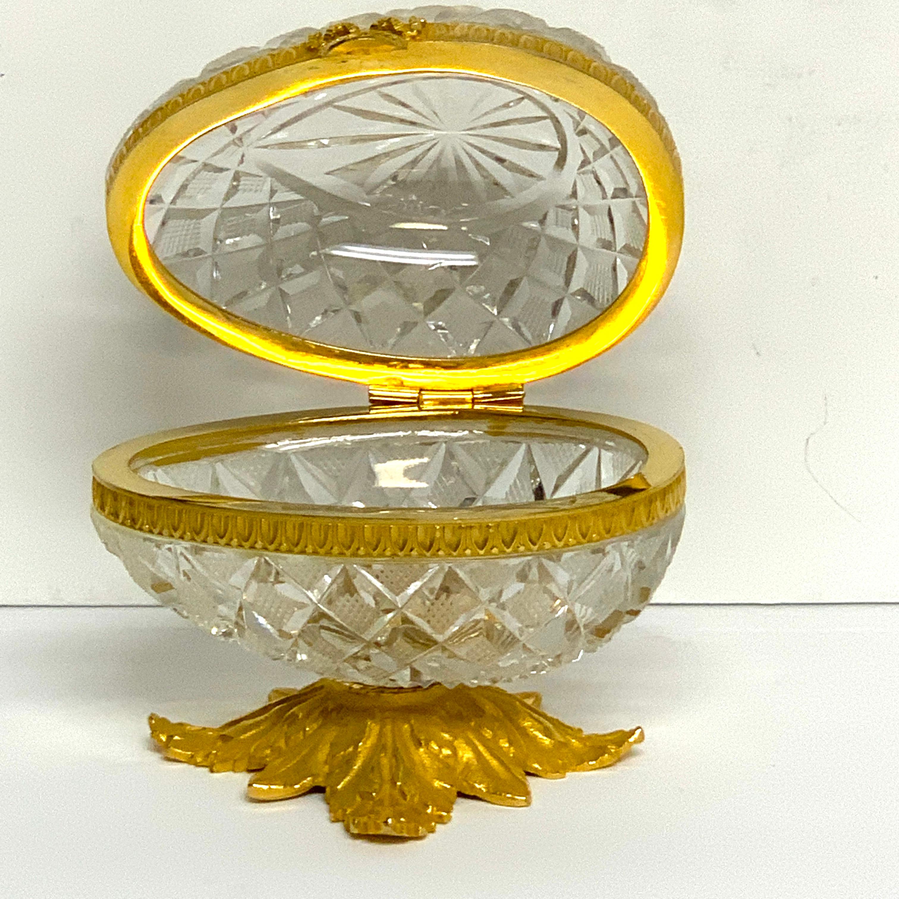 Baccarat Style Cut Glass and Ormolu Egg Motif Box In Good Condition In West Palm Beach, FL