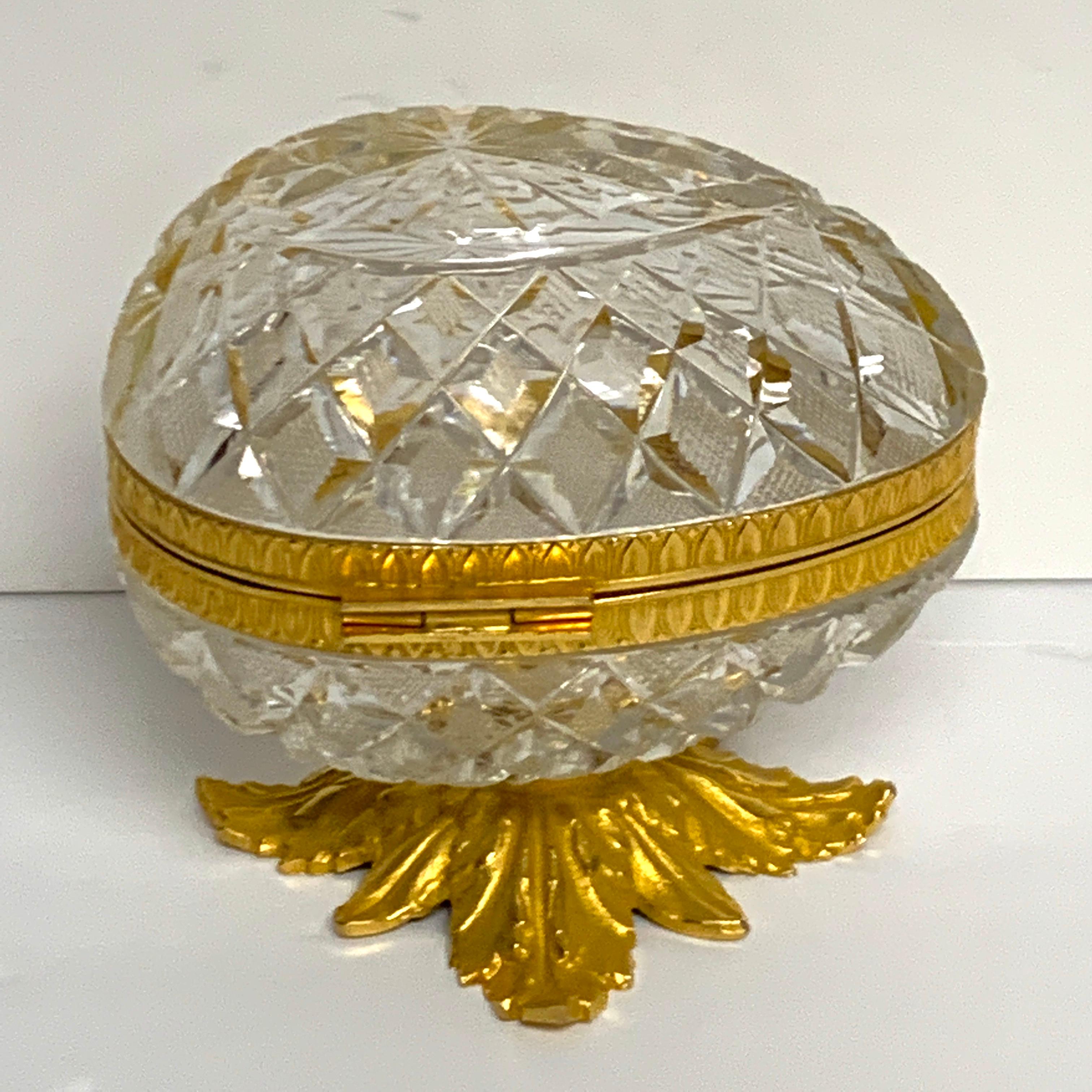 20th Century Baccarat Style Cut Glass and Ormolu Egg Motif Box